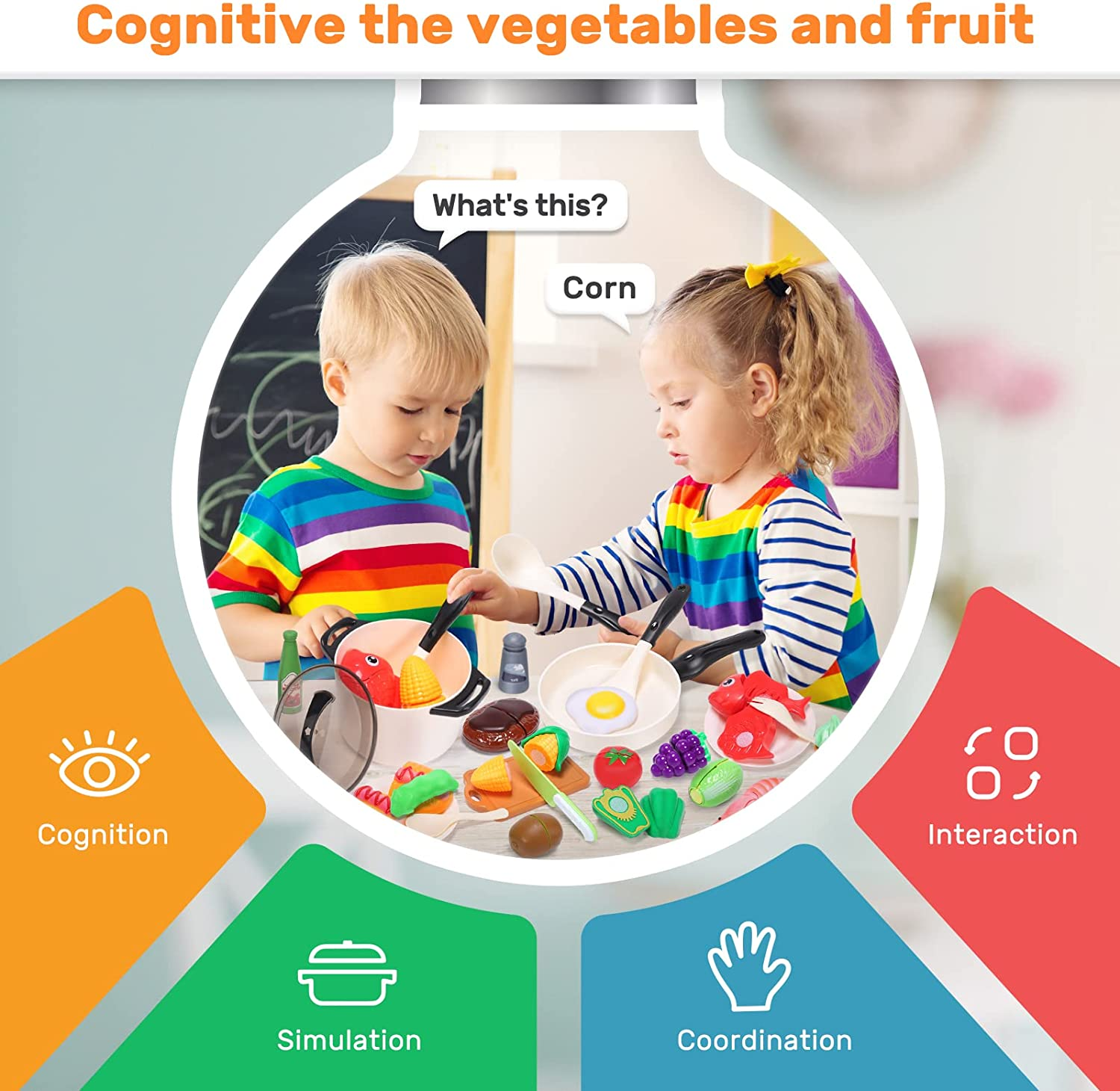 CUTE STONE Play Kitchen Accessories Toy, Play Food Sets for Kids, Pretend Kitchen Set for Kids with Play Pots, Pans, Toddler Cooking Toys for Girls Boys image number 4