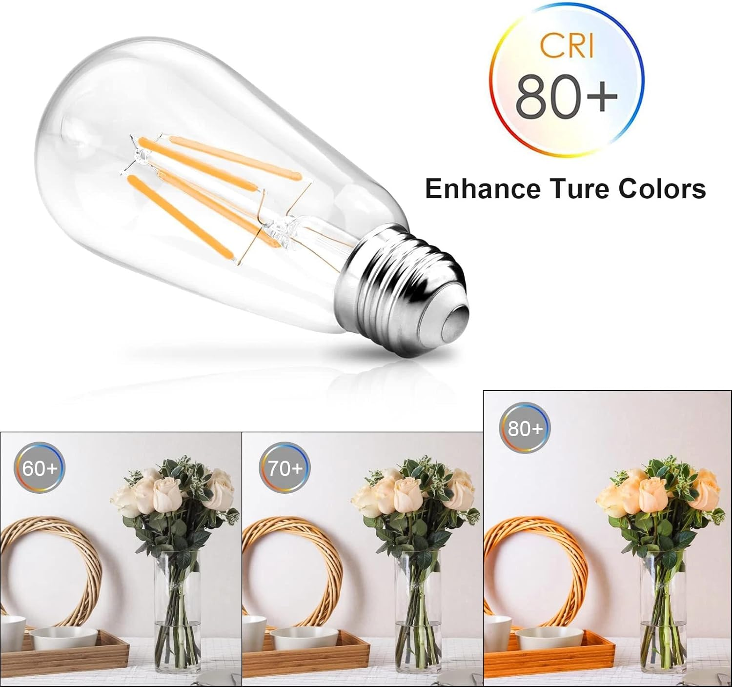 12V LED Edison Light Bulbs Low Voltage - Warm Light 6W E27 Standard Base 60W Equivalent - DC Bulb for RV, Solar Panel Project, Boat, Garden Landscape, Off-Grid Lighting, Pack of 6