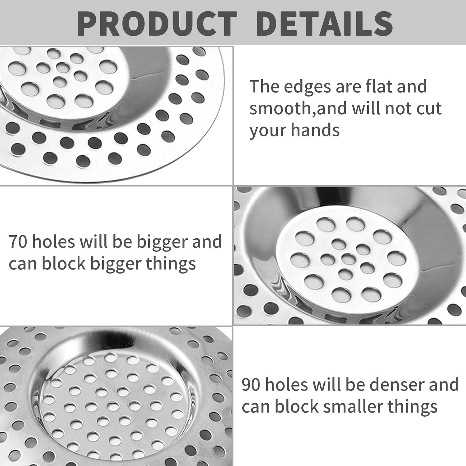 4 PCS Drain Hair Catcher Stainless Steel Kitchen Sink Strainer Plug Shower Bathroom Plug Hole Hair Catcher, Drain Protector Filter, 2 Models (Outer Diameter 77Mm and 73Mm)