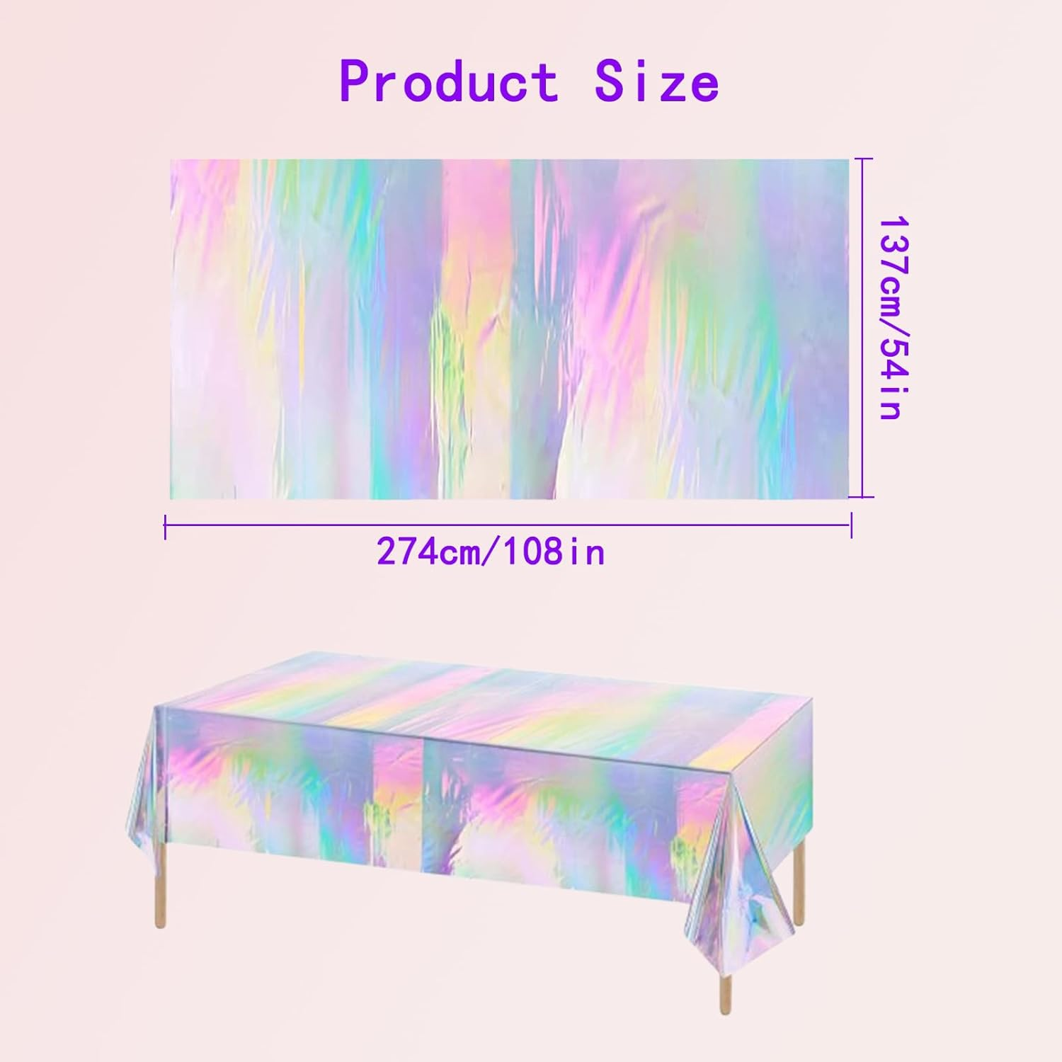 4 Pack Iridescent Tablecloths - Shiny Laser Rectangle Table Covers for Parties, Events, Birthdays, Weddings, and Celebrations - Holographic Foil Decoration image number 5