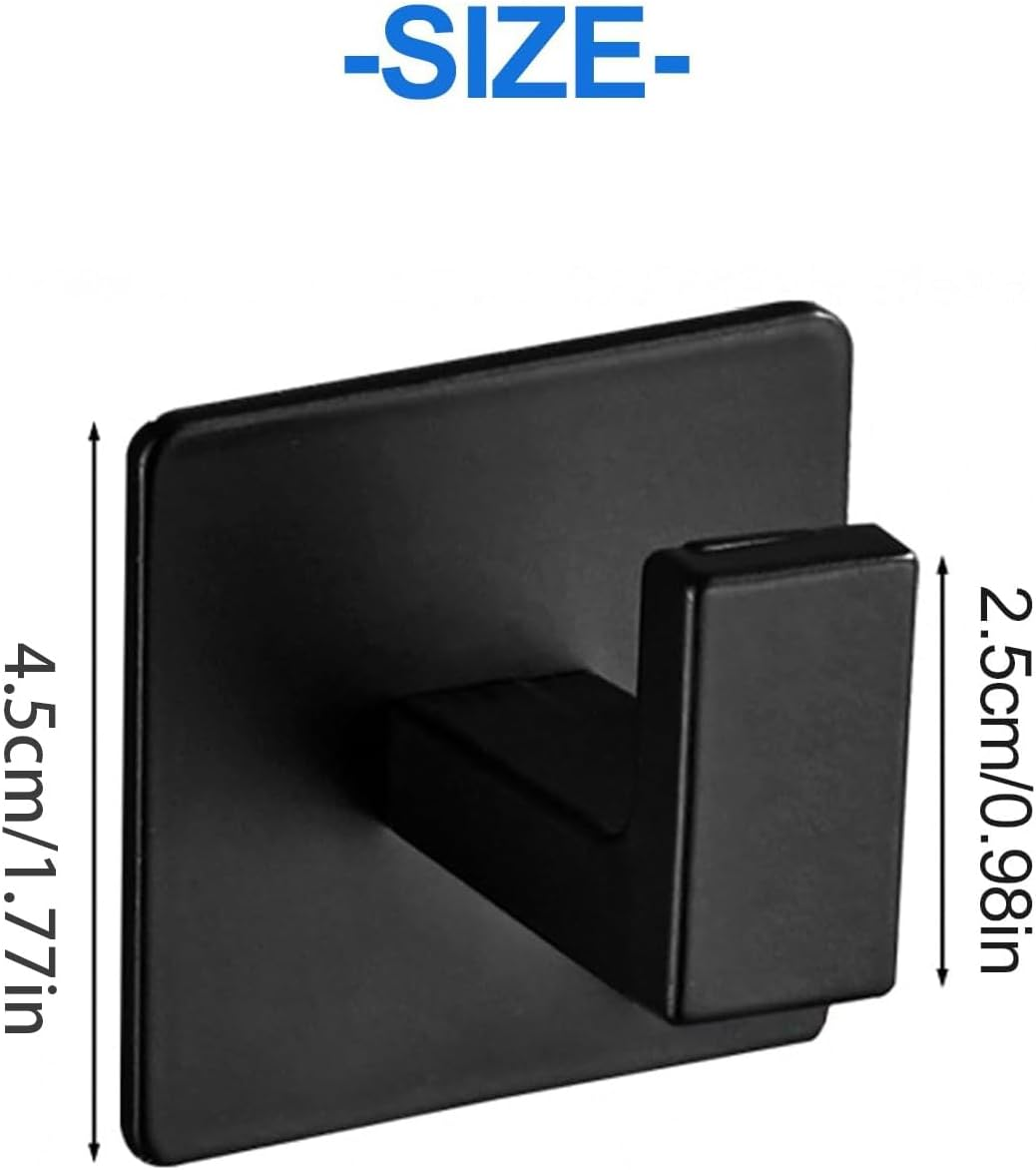 4 Pack Adhesive Towel Hooks, Heavy Duty Aluminum Wall Hooks for Bathroom, Kitchen, Office &ndash; Matte Black Hanging Hooks for Towels, Robes, Coats, Hats, Clothes, Shower & Door (Black)