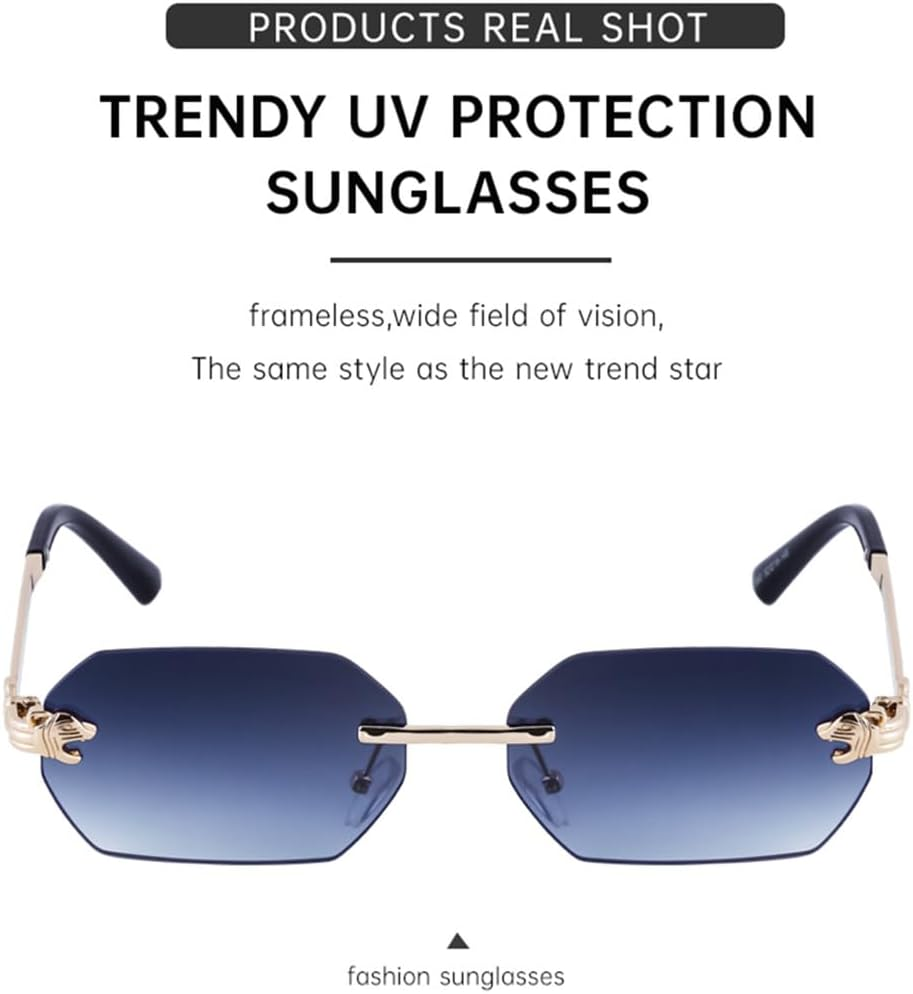 Small Rectangle Rimless Sunglasses Men Women Sun Glasses for Male Vintage Frameless Eyewear Shades UV400