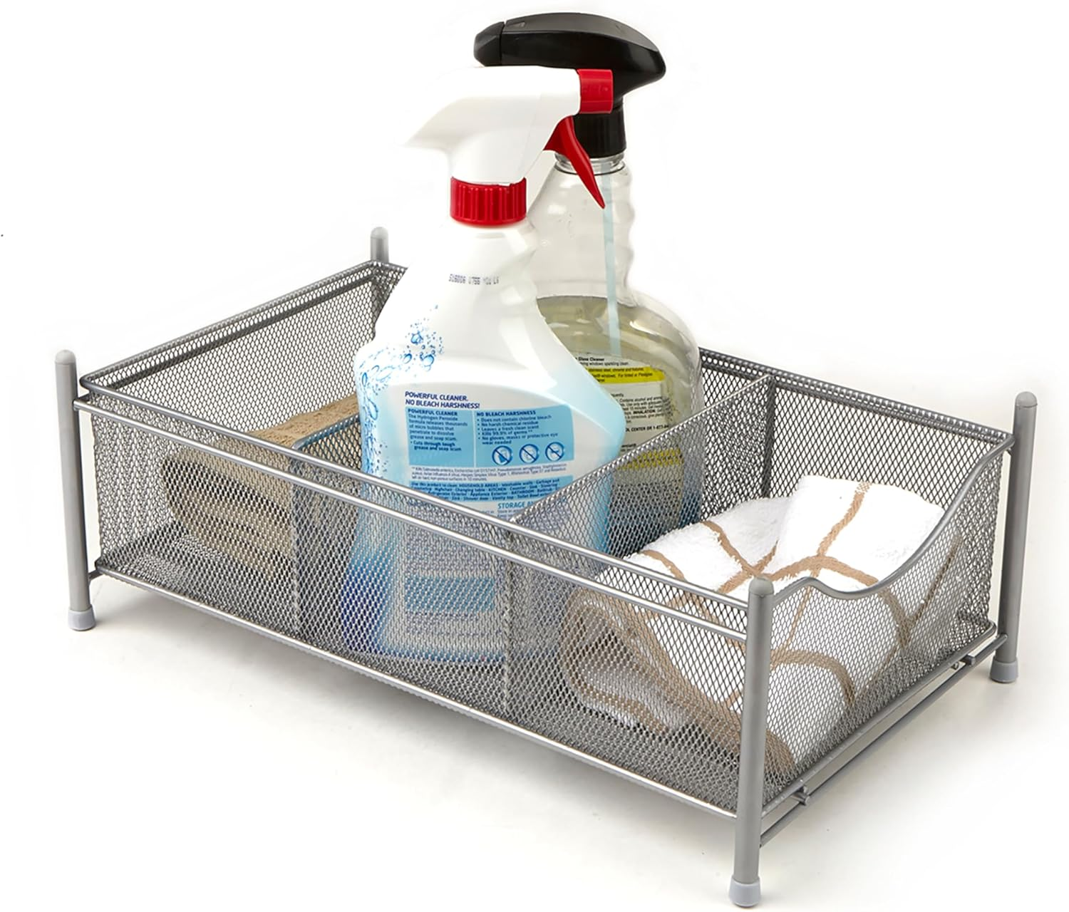 Mind Reader Accessory Organizer, Supply Storage, Makeup, Crafts, Office, Kitchen, Metal Mesh, 15.5" L X 9.38" W X 5.4" H, Silver image number 3