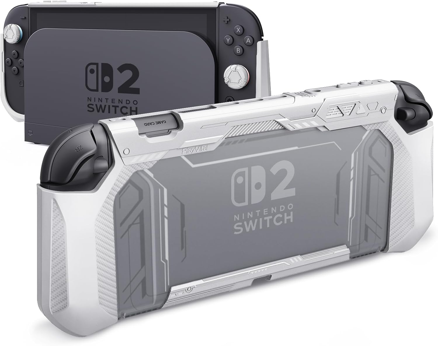 Playvital Meteor Protective Case for Nintendo Switch 2, Dockable Ergonomic Non-Slip TPU Grip Cover with Thumb Grip for Switch 2, Shockproof Anti-Scratches Protector - White image number 6