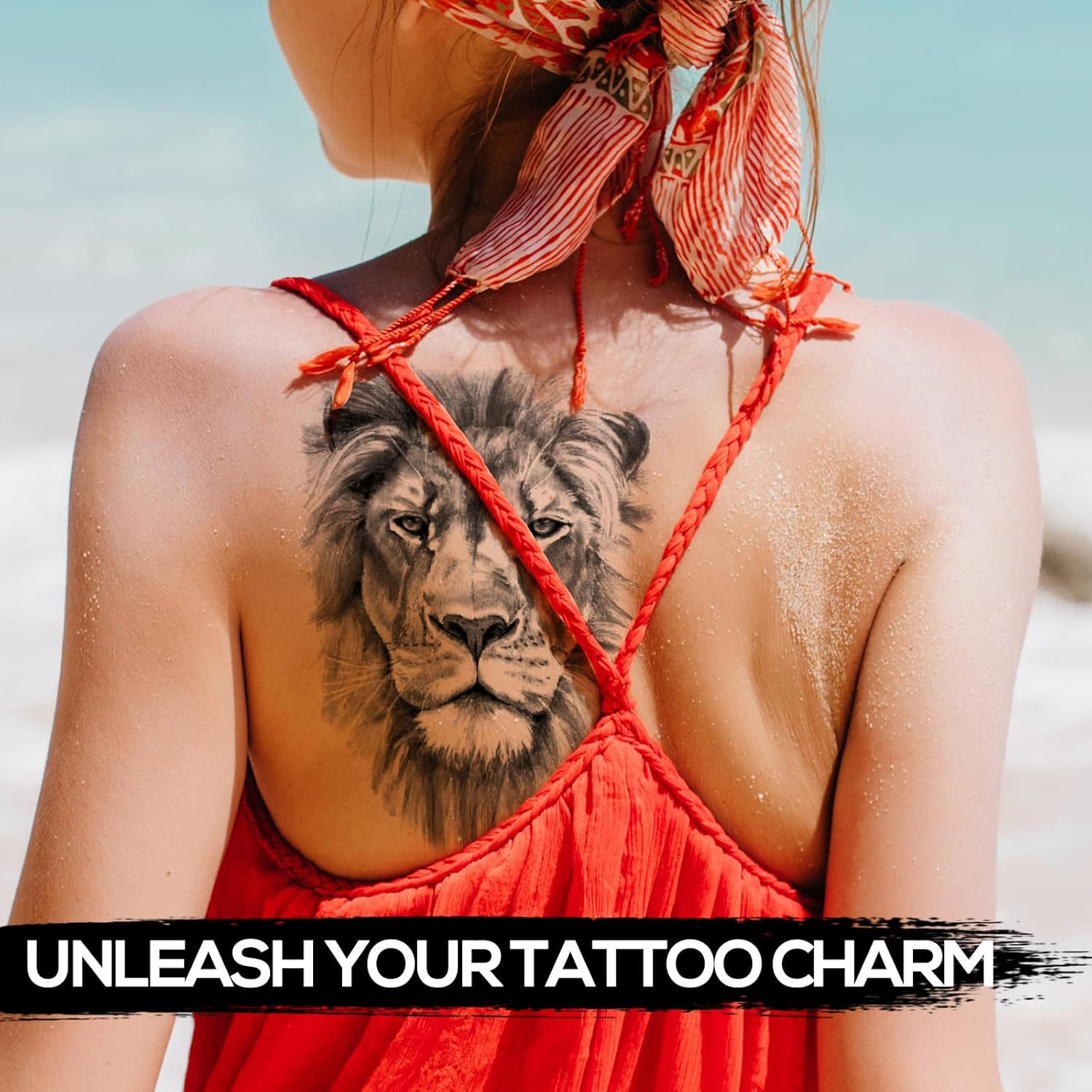 Kotbs 6 Sheets Large 3D Black Lion Face Temporary Tattoos for Men Women, Half Arm Sleeve Tattoo Stickers for Teens Adults, Waterproof Black Lion King Fake Tatoo image number 6