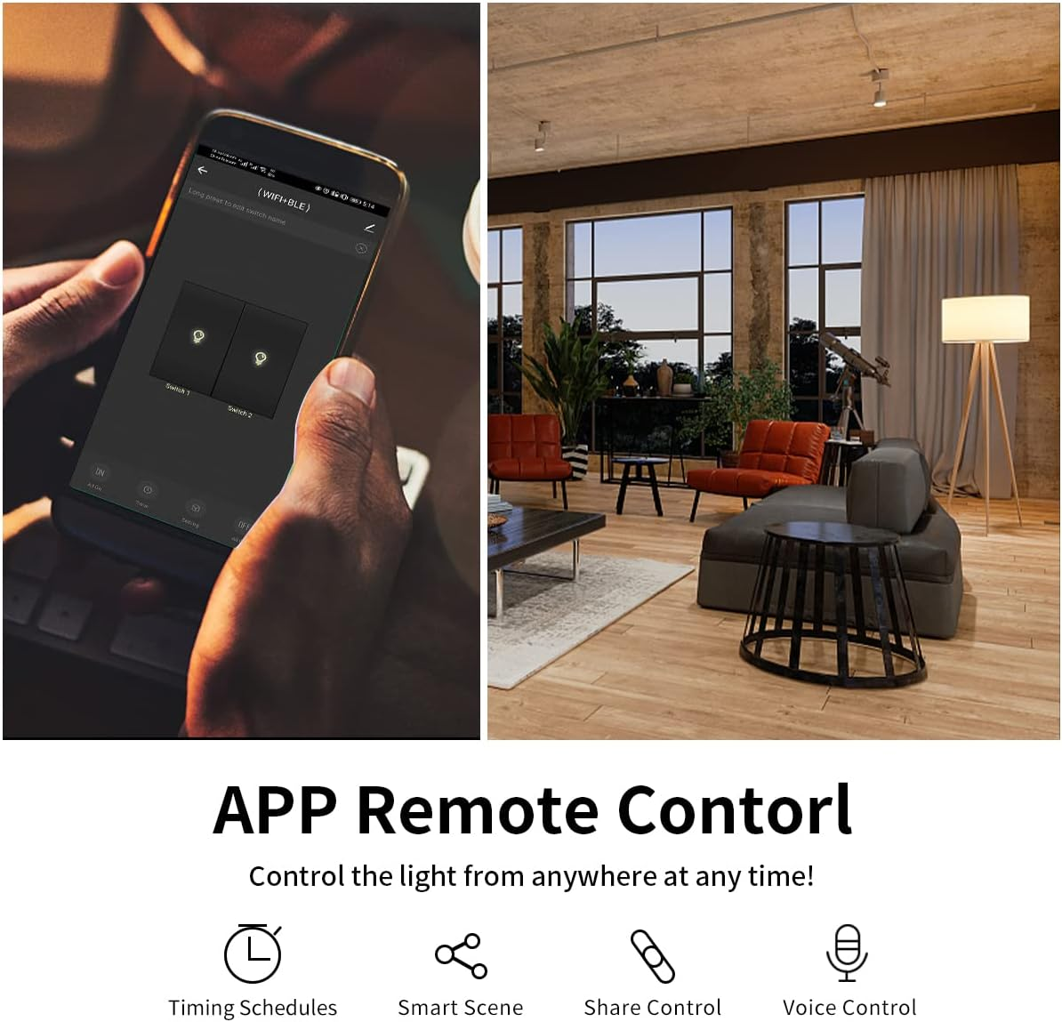 JIMEIDA Smart Touch Light Switch, White Glass Panel, 600 W, Smart Light Switch for Alexa, Google Home, 1 Gang with Status LED, Neutral Conductor Required image number 2