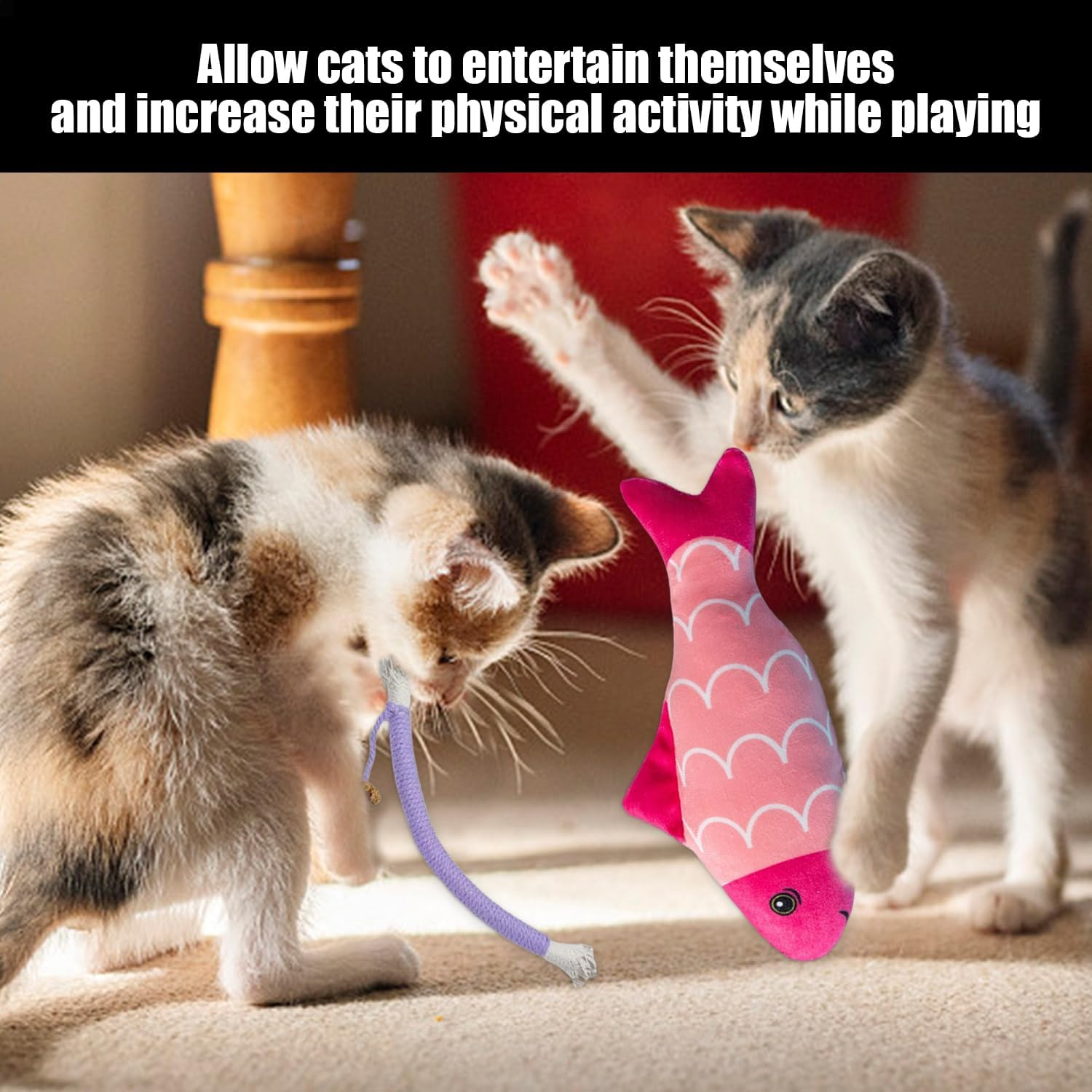 JDNFKG Pack of 3 Plush Fish Toys and 3 Pieces Teething Rope, Interactive Cat Toy, Cat Teeth Cleaning Accessories, Pet Supplies image number 4