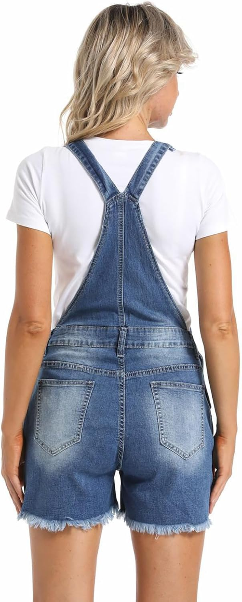 Maternity Denim Overall Shorts for Women Ripped Jean Bib Romper Shorts with Adjustable Straps image number 1