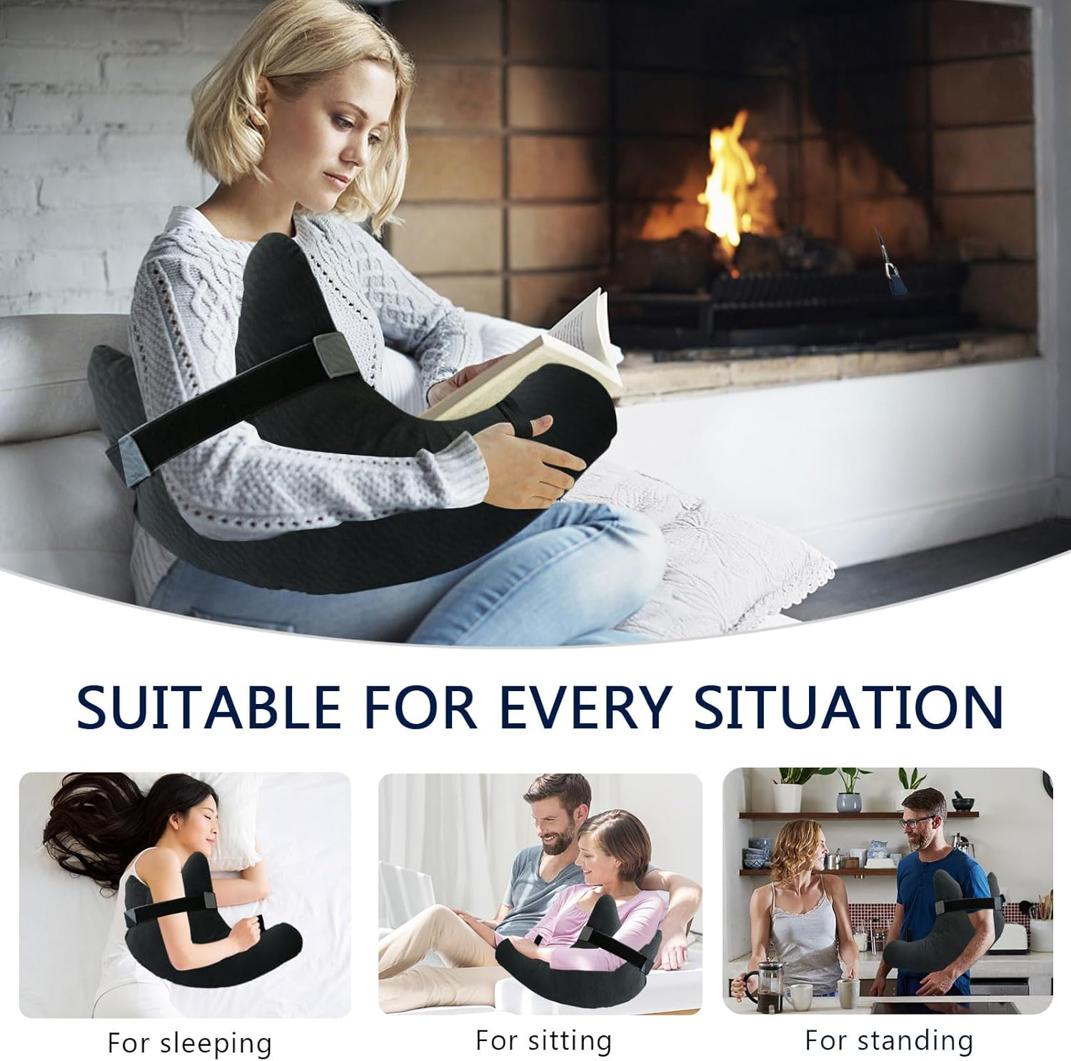 Shoulder Surgery Pillow, Shoulder Pillow for Shoulder Pain, Rotator Cuff Pillow, Arm Pillows for Adults after Surgery, Side Sleeper Pillow for Neck and Shoulder Pain Relief (Black with Strap) - Black With Strap image number 2