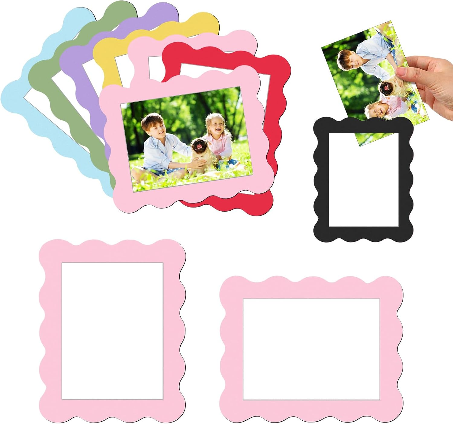 Kingdder 12 Pcs Scalloped Magnetic Picture Frame for Refrigerator 4 X 6 Black Reusable Picture Frame Magnets Decorative Photo Holders for Fridge Home School Office Kitchen Locker Decor