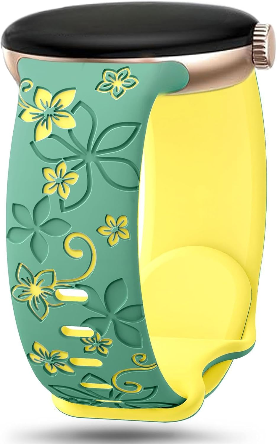 Two-Tone Floral Engraved Band Compatible with Google Pixel Watch 3 2 1 41Mm/ Pixel 3 45Mm, Flower Soft Silicone Sport Strap for Pixel Watch 3 2 1 Women Men