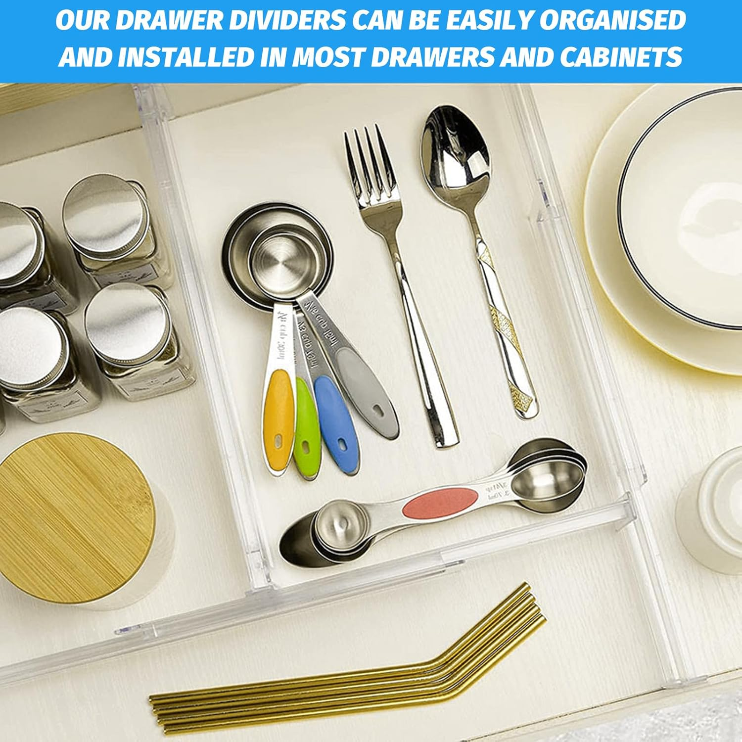 Drawer Dividers Organizers, Adjustable 3.2" High, Expandable from 11-20.8", Clear Plastic Drawer Organizers for Kitchen, Office, Clothing, Bathroom, Bedroom, Home Storage（10Pack） image number 1