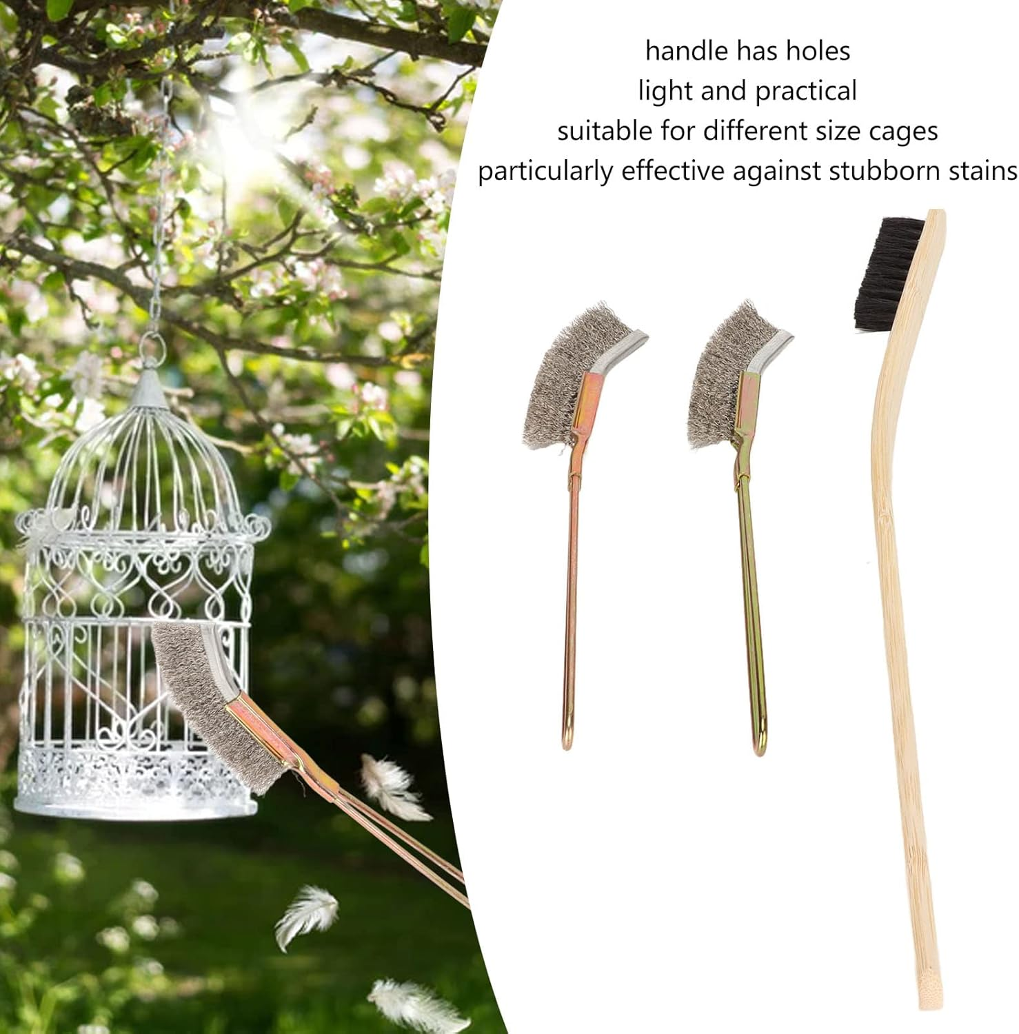 BAOFUYA Pack of 3 Pet Bird Cage Cleaning Brush, Long Handle Feeder Cage Wire Brush Cleaner Pet Cage Accessories Bird Cage Cleaning Tool image number 6