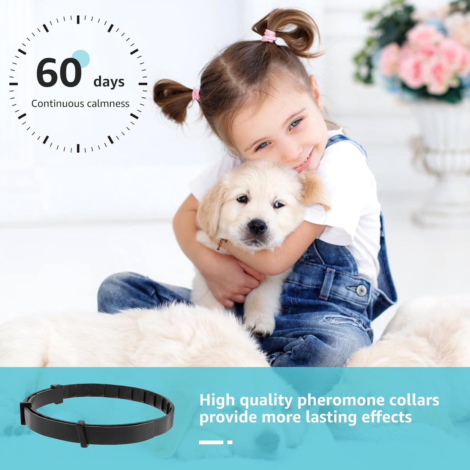 Calming Collar for Dogs,4 Packs Dog Pheromone Calm Collars,Relief Anxiety Stress Separation Lasts 60 Days,Relieve Bad Behavior,25 Inches Size Flexible Adjustable for All Small Medium and Large Dog (A) image number 3