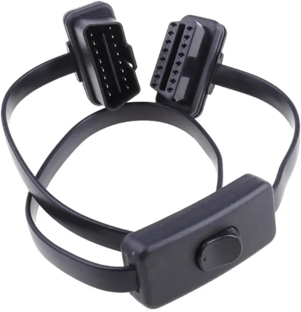 2Ft/60Cm OBD 2 OBD II 16 Pin Car Male to Female Extension Cable Diagnostic Extender with Power Switch