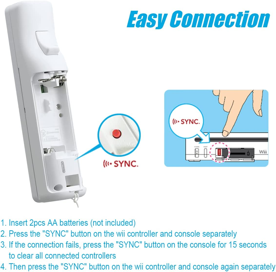 Wii Controller 2 Pack, Wii Remote Controller, with Silicone Case and Wrist Strap, TIANHOO Remote Controller for Wii/Wii U, White image number 3