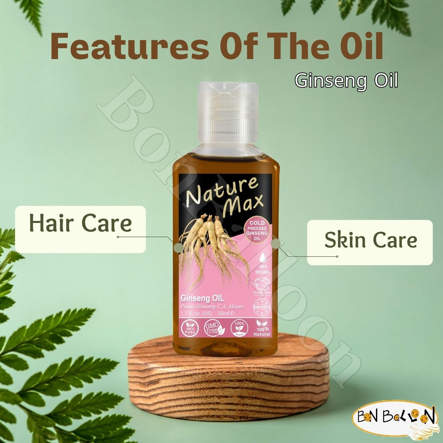 Nature Max Ginseng Oil Natural Undiluted Pure for Hair Skin Care & Food Cold Pressed (1Pack = 1.70 Oz / 50 Ml) زيت جنسنج image number 1