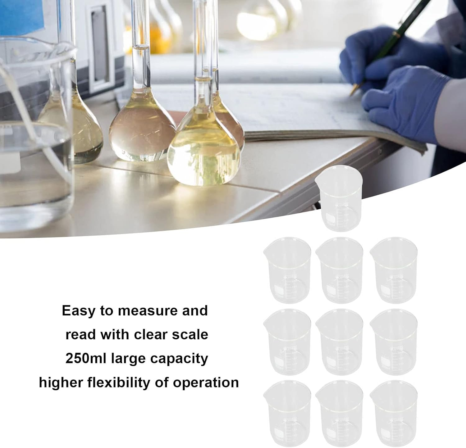 10Pcs Scientific Beaker, 250Ml Laboratory Grade Glass Beakers with Clear Scales Tool Set Kit for Experiment image number 5