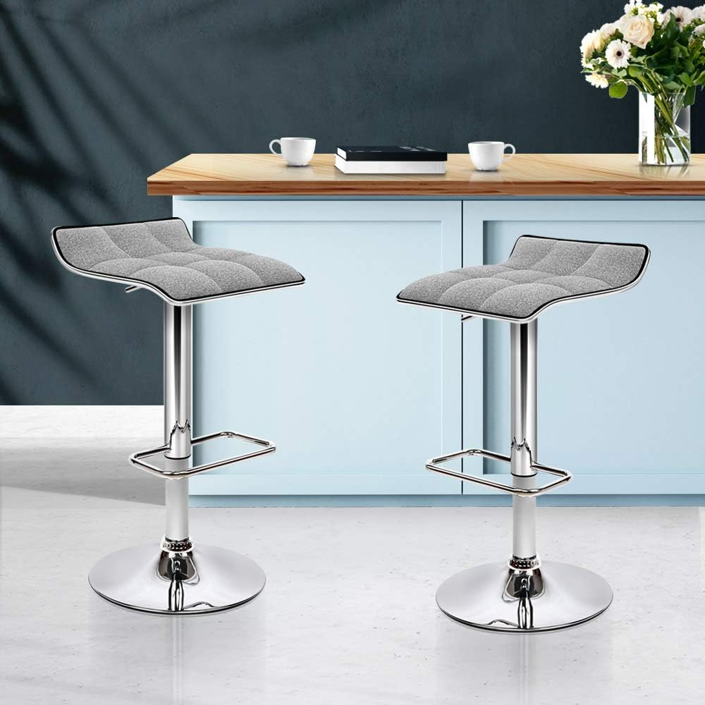 Artiss Bar Stools Stool Set of 2 Adjustable Kitchen Swivel Counter Barstools Dining Chair Chairs Gas Lift Fabric Grey in 68-81Cm Seat Height Floor for Home Bar Dining Room Cafe Outdoor Indoor image number 3