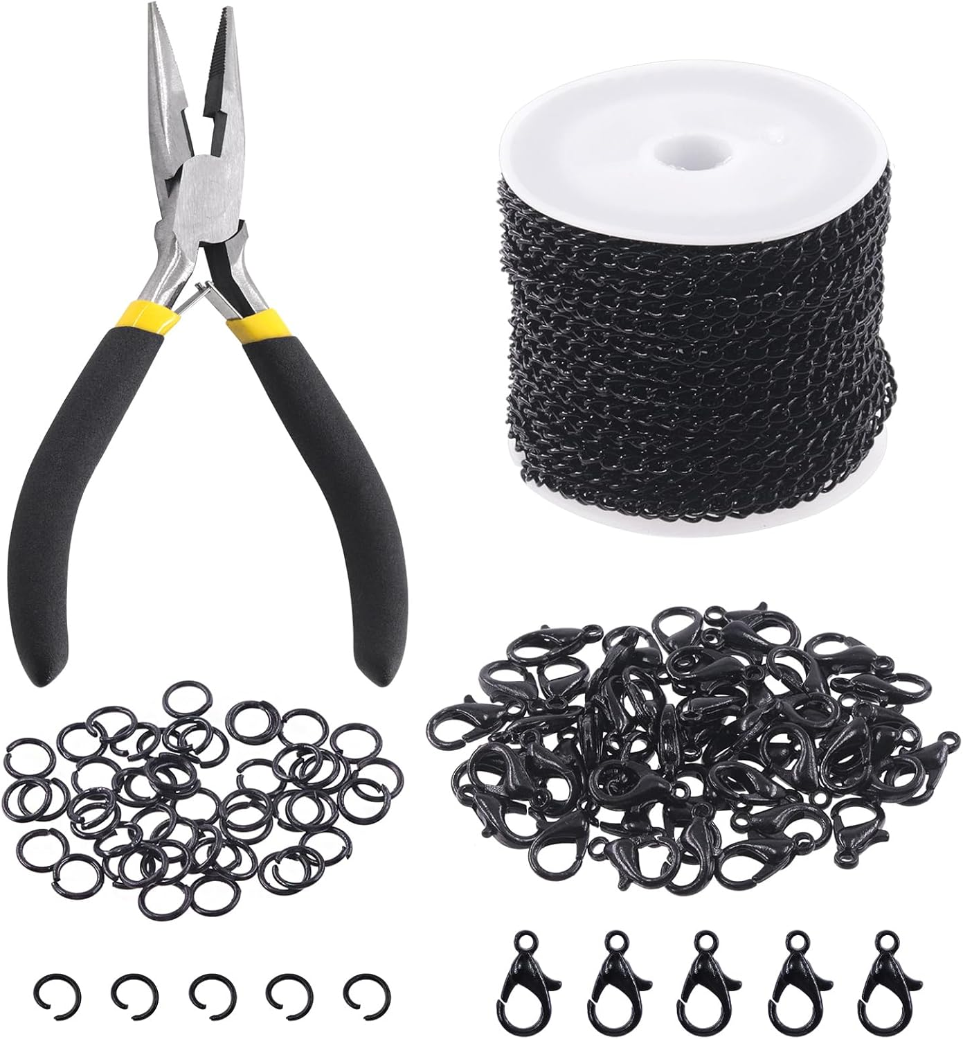 Keadic 102Pcs 30 Feet Jewelry Making Chains Kit W 3Mm Metal Necklace Twisted Links Chain, Lobster Clasps, Open Jump Rings and Jewelry Pliers for Bracelet Earring Anklet DIY (Gun-Metal)