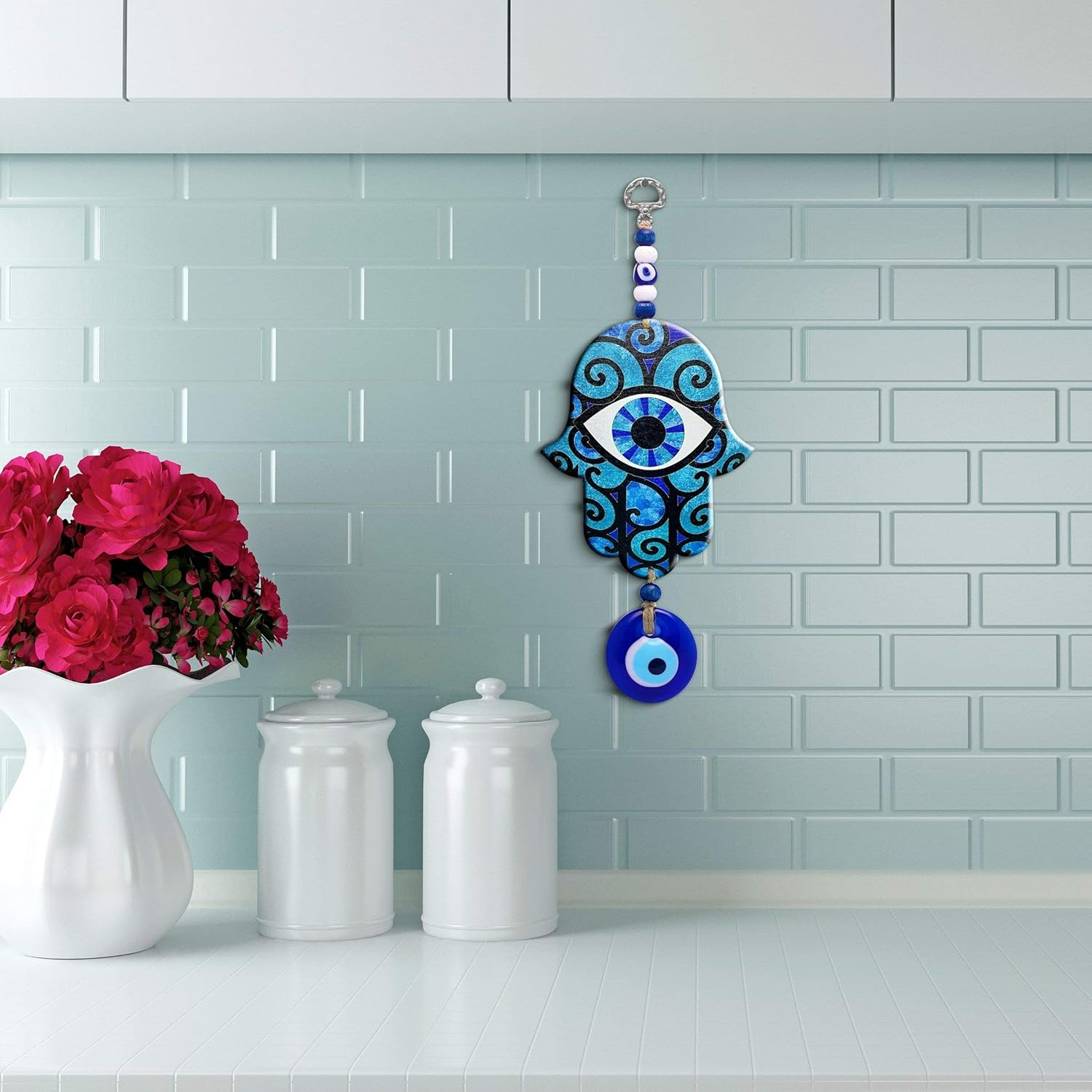 MYSTIC JEWELS Hand Hamsa in Wood with Turkish Eye for Good Luck and Energy at Home (Color 8) image number 4