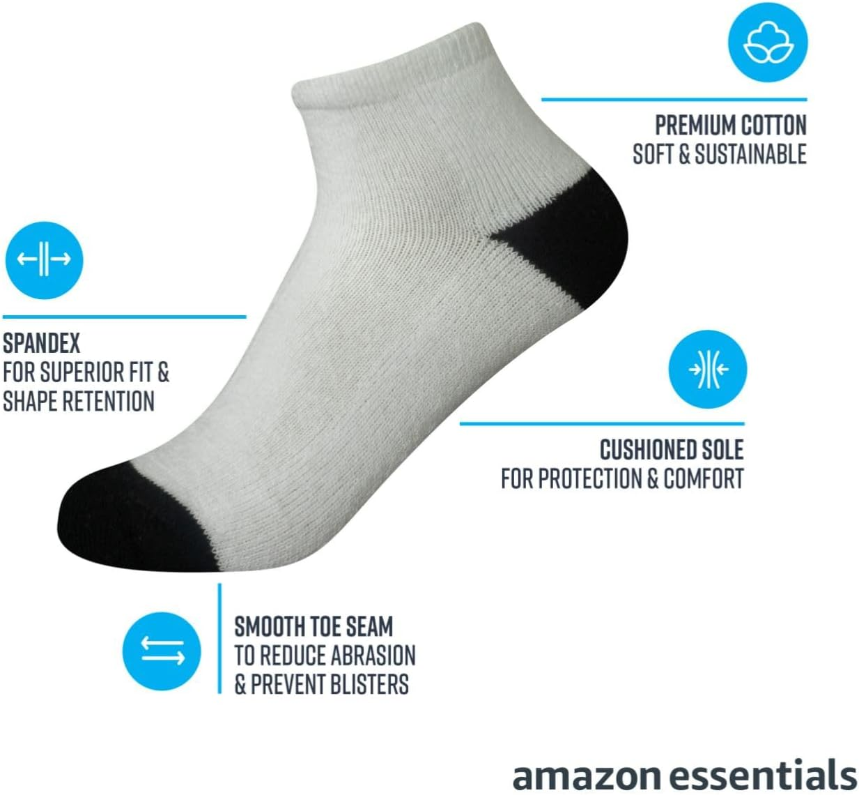 Amazon Essentials Unisex Kids' Cotton Ankle Socks, 14 Pairs, White/Grey, Large image number 1