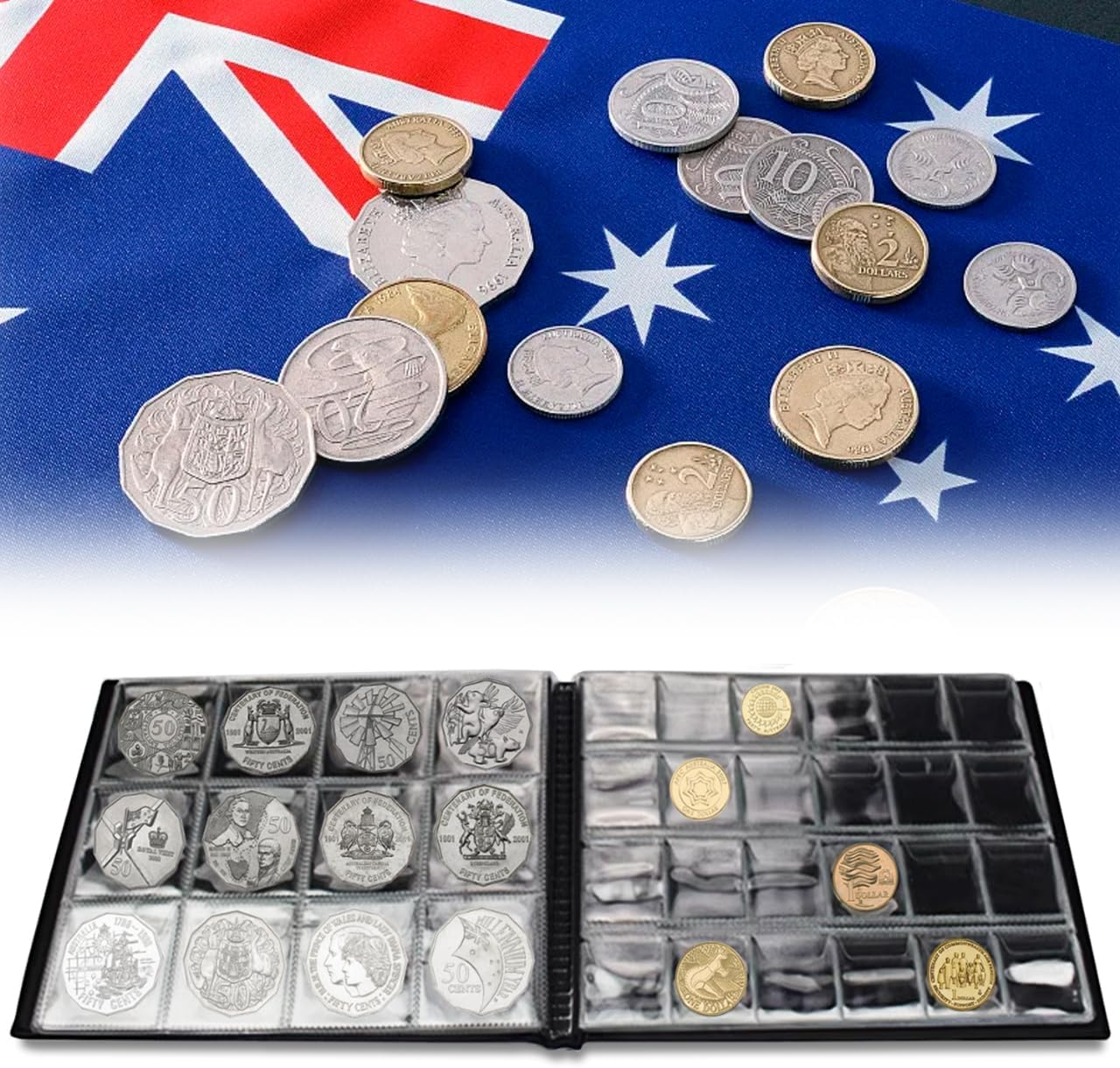 Yotsuba Coin Collection Book - Australian Special Edition with 300 Pockets, Two Pocket Sizes, and Illustrated Guide