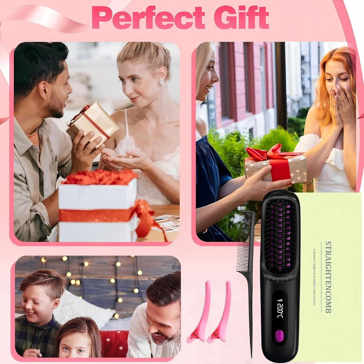 Cordless Hair Straightener Brush - Portable Straightening Comb for Travel Fast Heating USB-C Rechargeable, Smoother, Lightweight On-The-Go, Gift Styling Brush for Women, Mini Hair Straightener Comb image number 5