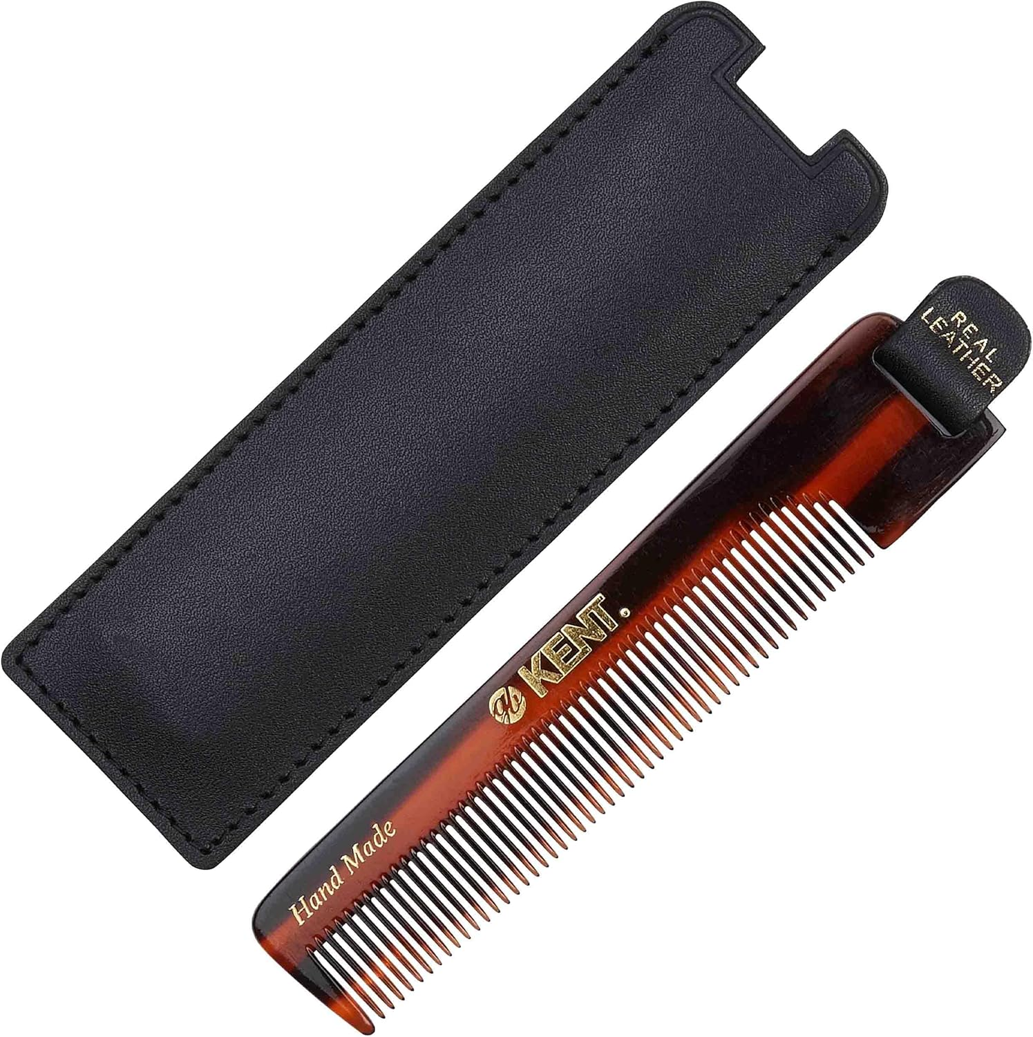 Kent Men'S Handmade Pocket Hair Comb with Leather Tab and Case, 112 Mm Length