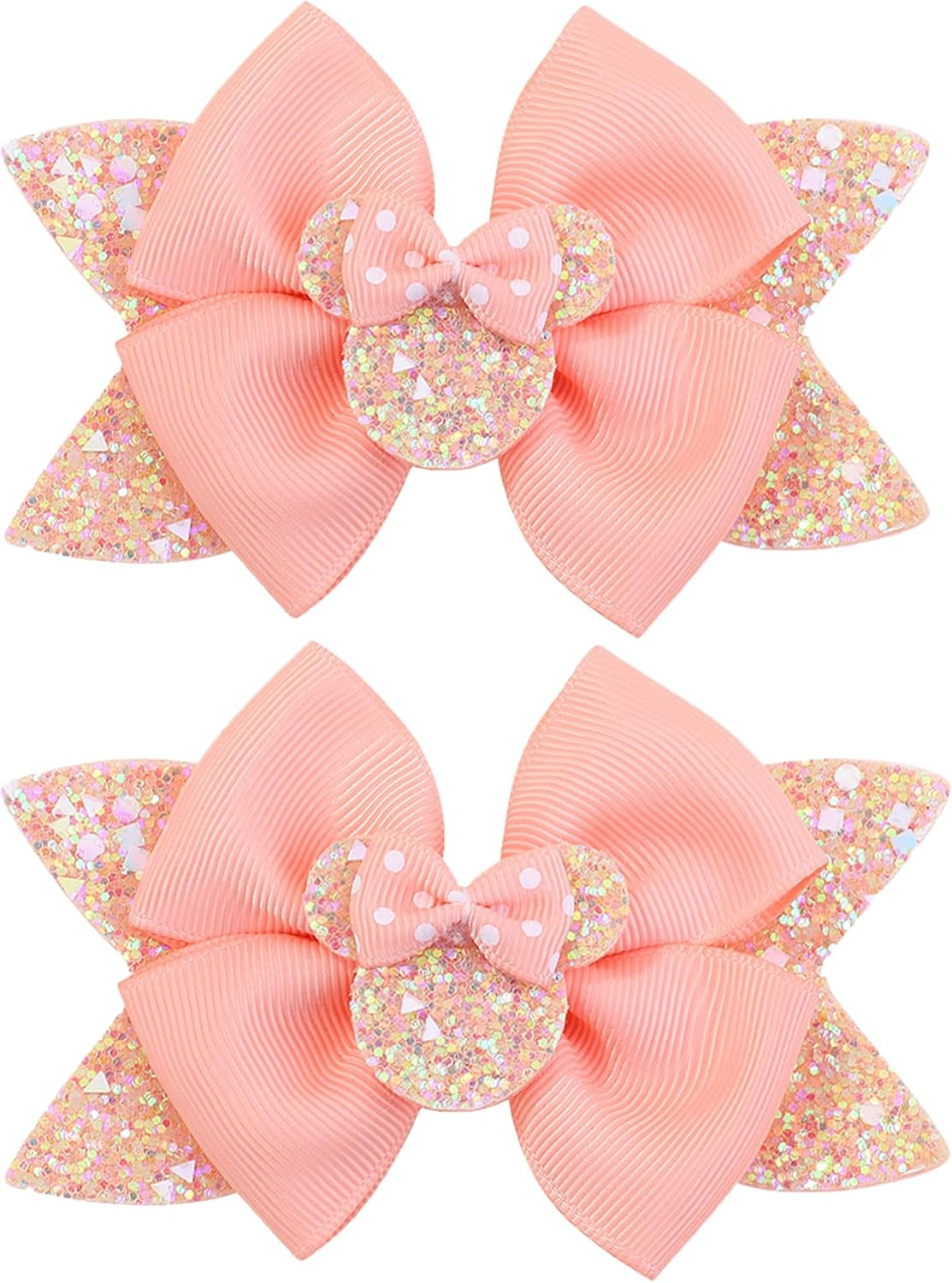 2 Pcs 4.5"Mouse Ears Hair Bows Clips for Kids Baby Girls Women, Glitter Party Princess Decoration Cosplay Birthday Christmas Party.(Fj40) (White)