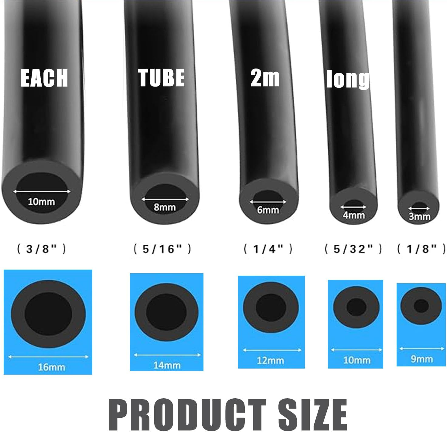 6.6 FT Silicone Vacuum Tubing Hose-High Temperature Automotive Engine Vacuum Tube (1/8" 5/32" 1/4" 5/16" 3/8") image number 3