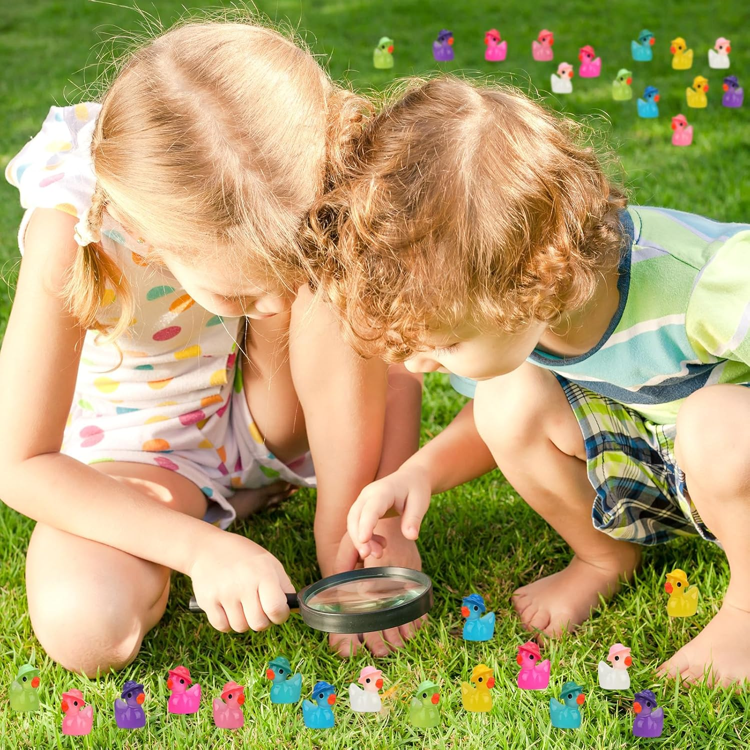 GGSTDDUP 80 Pack Luminous Mini Resin Ducks, Mini Ducks Tiny Duck Miniature Duck Figures Wearing Hat, Glow in the Dark DIY Crafts Cake Decor for Micro Landscape Dollhouse Garden (8 Colors) image number 1