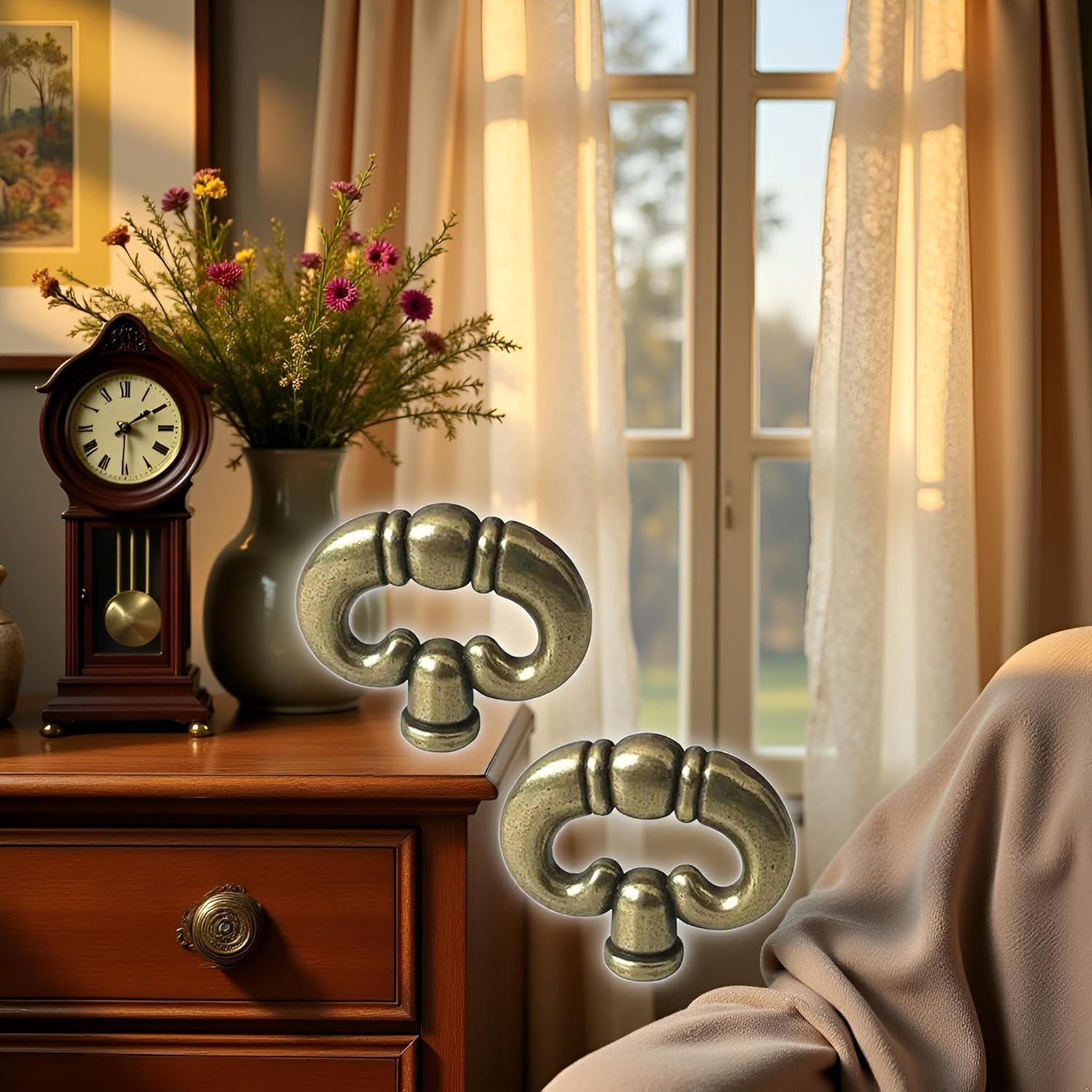 Zhangyihot 2Pcs Ring, Antique Bronze Vintage Style Drawer Knob Ring with Back Plate Antique Bronze Drawer Pull Dresser Pull Cabinet Knob Kitchen Door Knob Hardware Cabinet and Furniture Knobs image number 1