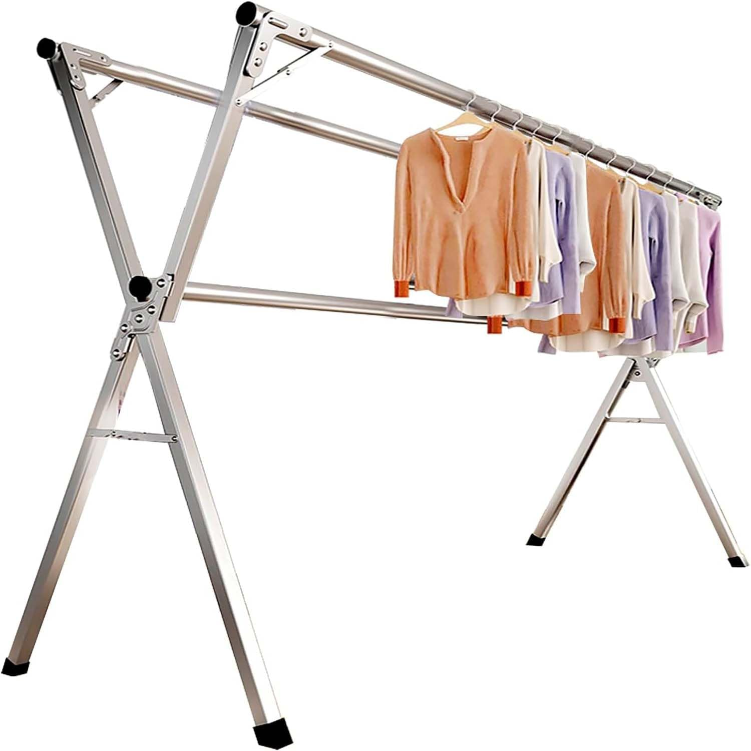Yunking 79 Inches Clothes Drying Rack, Stainless Steel Garment Rack Adjustable and Foldable Space Saving Laundry Drying Rack for Indoor Outdoor with 20 Windproof Hooks image number 6