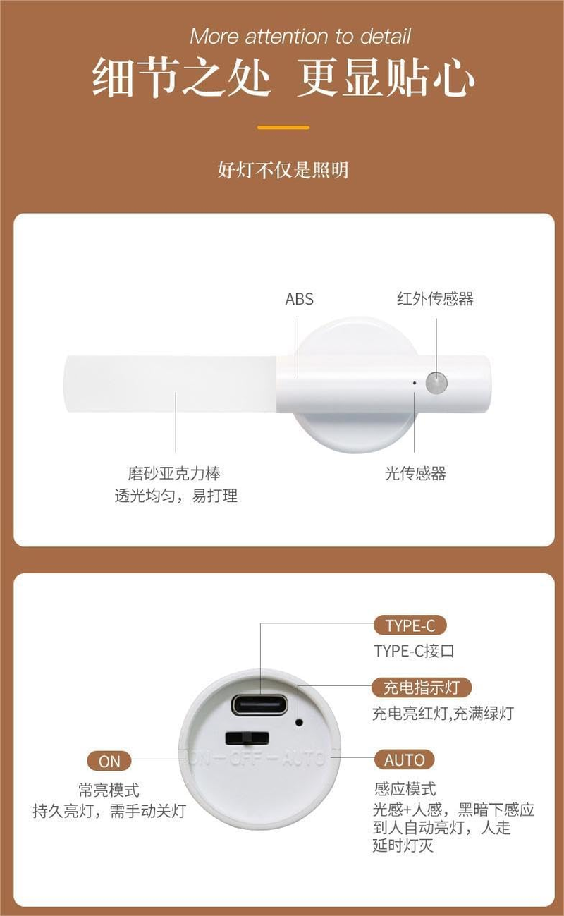 Motion Sensor Wall Light, 180Mm Rechargeable LED, Warm White 3000K, USB Charging, Magnetic Mount image number 4