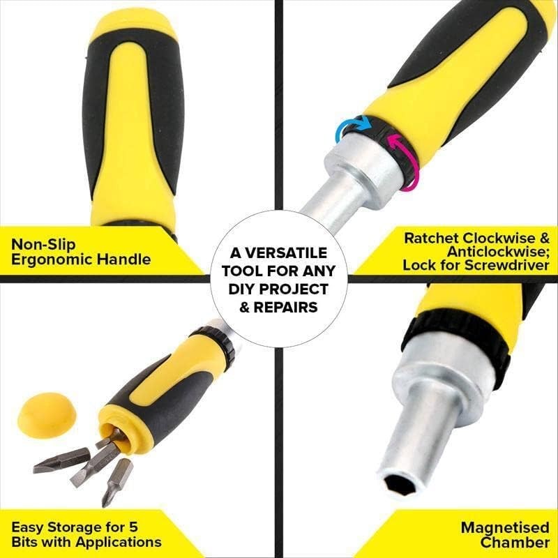 Ratchet Screwdriver & Bits Set Magnetic Tip Internal Storage image number 4