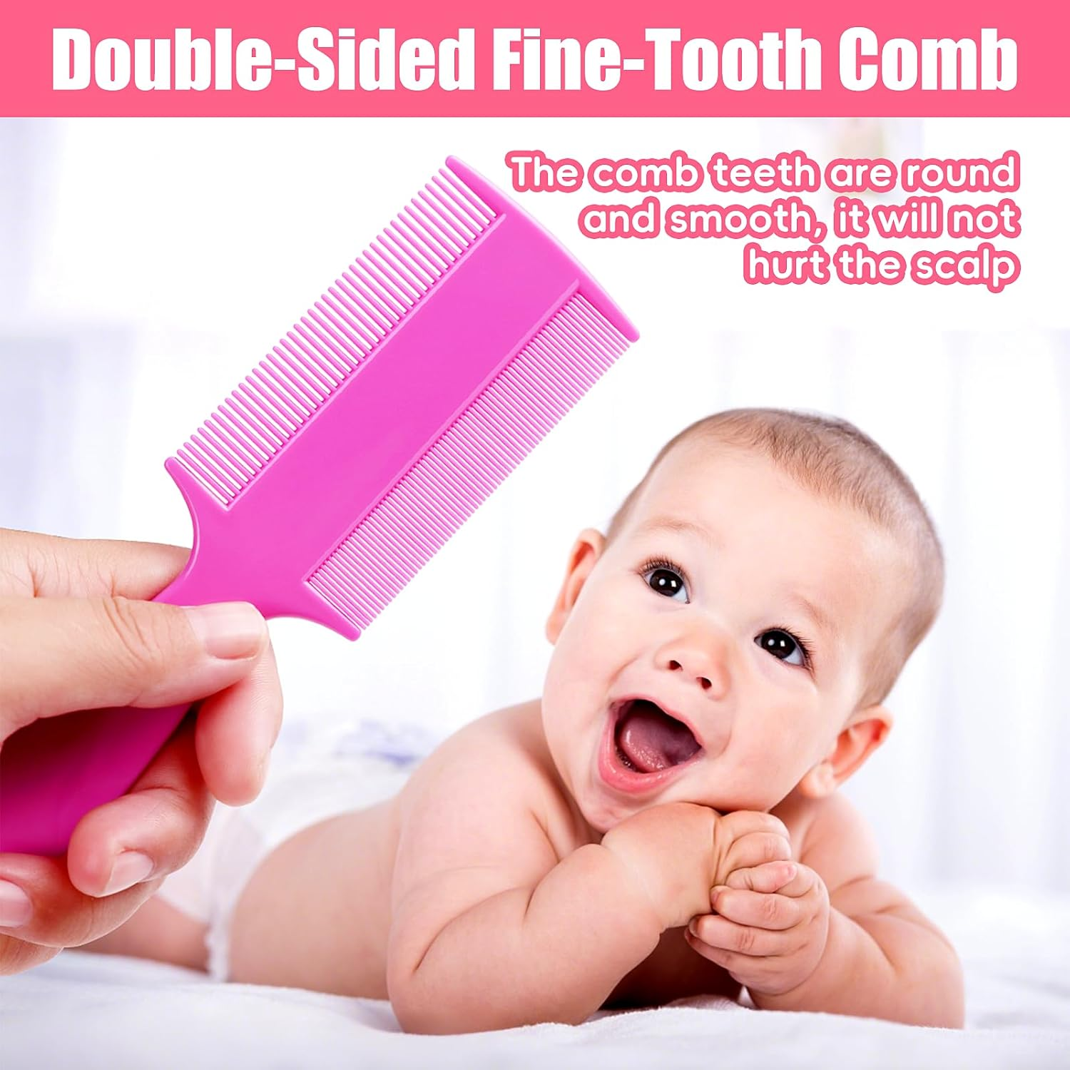 Cradle Cap Brush for Babies, 5Pcs Cradle Cap Treatment Set with Soft Bristle Brushes Silicone Scrubber Long Comb for Newborn Bathing Essentials Baby Brush and Comb Set (Pink) image number 2