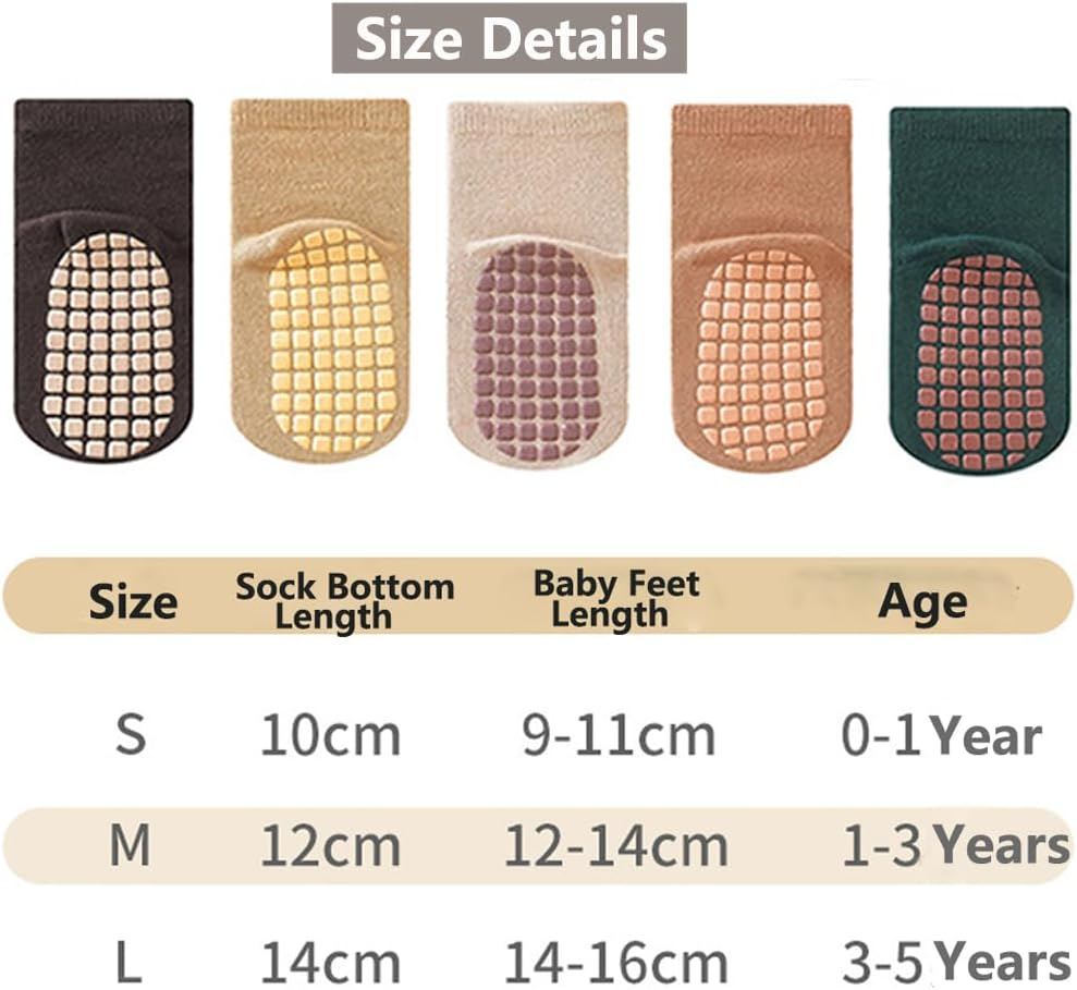 Reelau [5 Pairs] Baby anti Slip Grip Socks, for 1-5 Years' Kids Cotton Socks with Grips Unisex Non Slip Grip Socks Baby Floor Crawling Ankle Sock image number 6