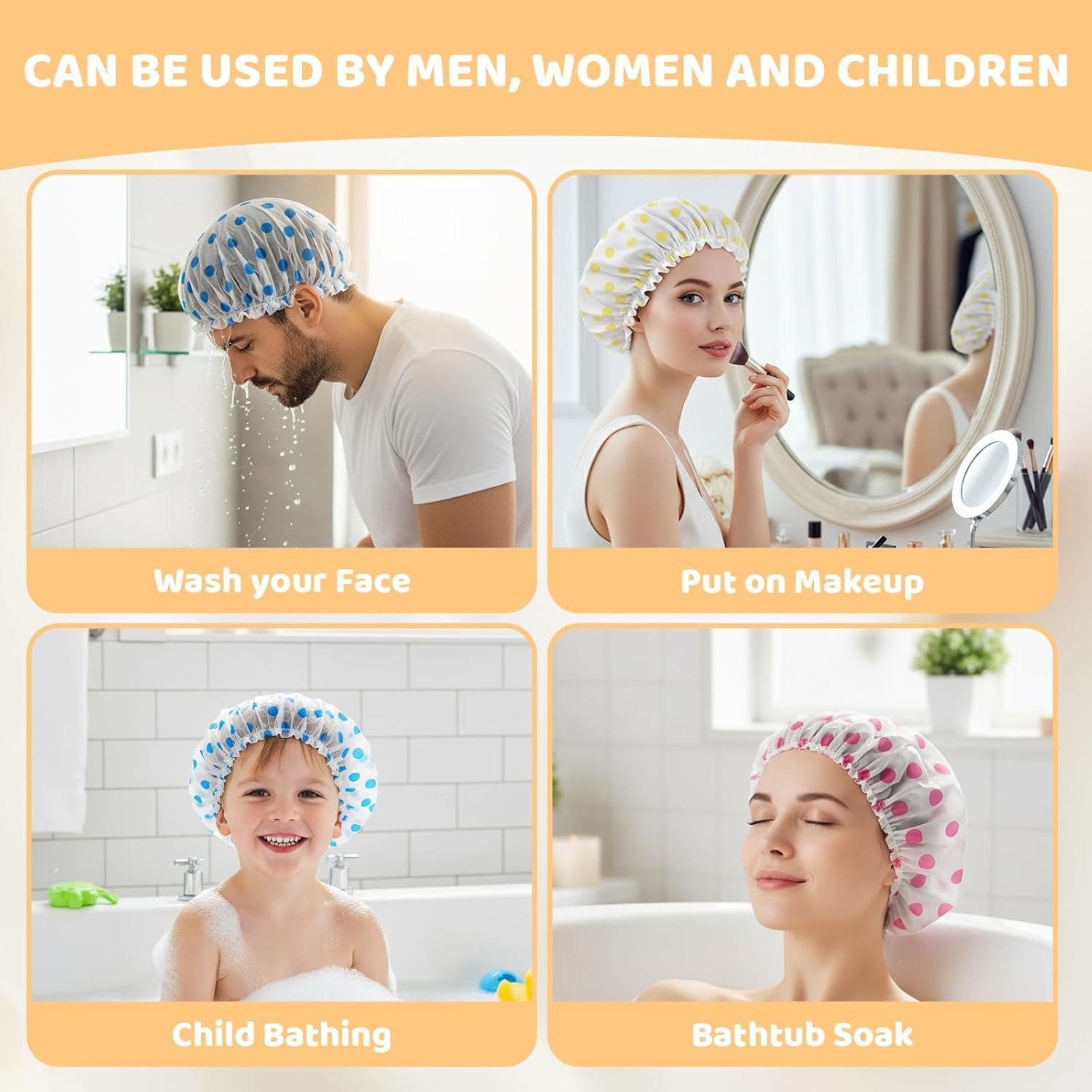 6 Pack Shower Cap,Waterproof Reusable Shower Caps for Women and Men, Large Shower Cap Hair Bonnet for Bathing, Swimming, Hair Care image number 4