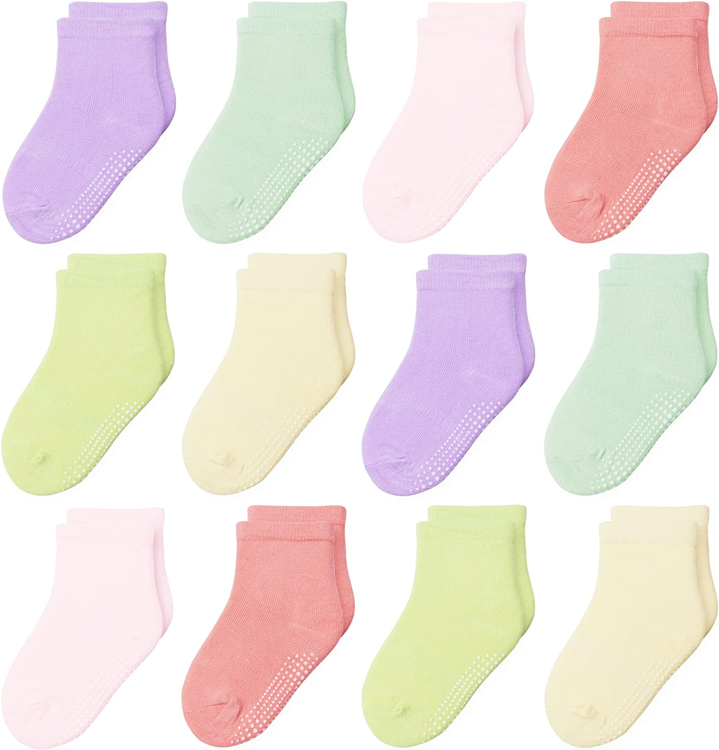 Hyzgb 12 Pack Non Slip Kids Toddler Baby Socks with Grips for 1-7 Years Boys Girls Cotton Crew Socks Multi Colors image number 6