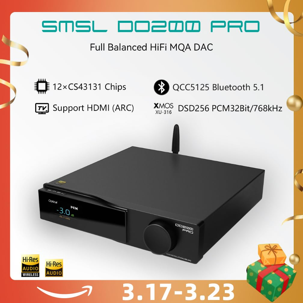 SMSL DO200 PRO Hifi Balanced DAC, 12X CS43131 XMOS XU-316 MQA-CD MQA DAC, 32Bit/768Khz DSD256 Home Audio Preamplifier, Usb/Opt/Coax/Bluetooth5.1/Hdmi ARC to RCA/XLR for Gaming PS5/PC/HDTV image number 4