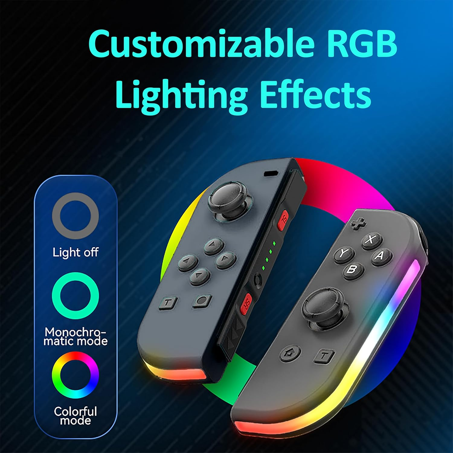 Costec Grey RGB LED Joy Con Controller for Nintendo Switch Replacement for Nintendo Switch Controller, Compatible with Switch, Wireless Left and Right Joy Con for Switch Nintendo Support Dual Vibration/Wake-Up/Screenshot, Joy Con Controller for Switch OLED Lite [Grey with RGB LED] image number 1