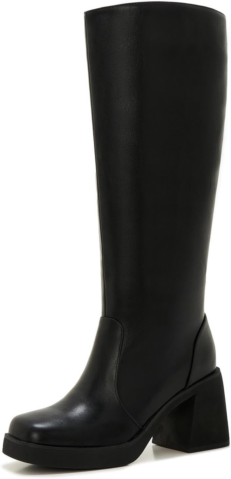 ZXHYZLZ Women&rsquo;S Wide Calf Knee-High Boots &ndash; plus Size Faux Leather Riding Boots with Chunky Heel & Platform for Winter
