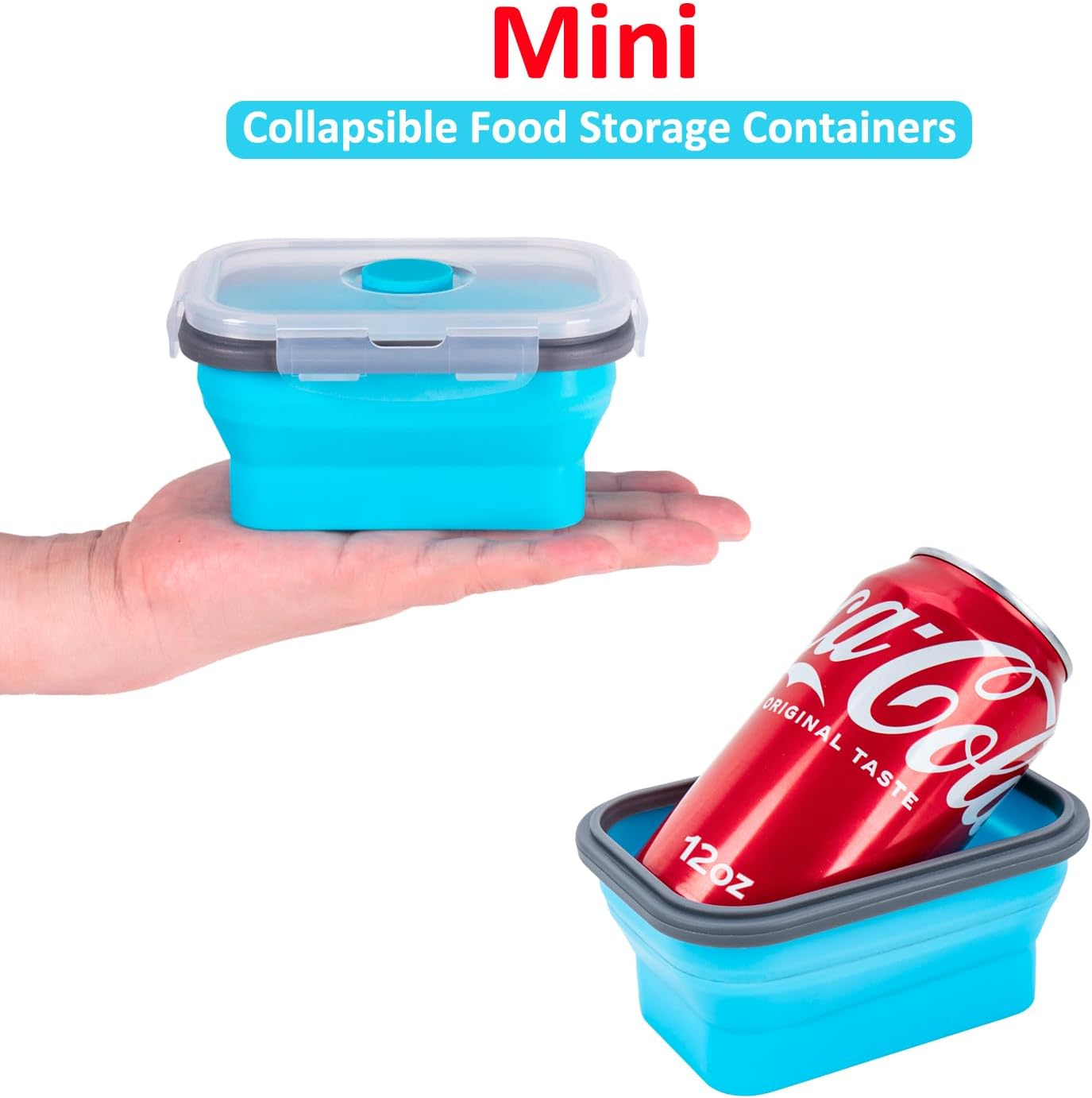 Collapsible Food Storage Containers with Airtight Lid and Vent Valve, Stacking Silicone Collapsible Storage Containers for Food, Microwave & Freezer & Dishwasher Safe, Blue, Small, Set of 4 image number 3
