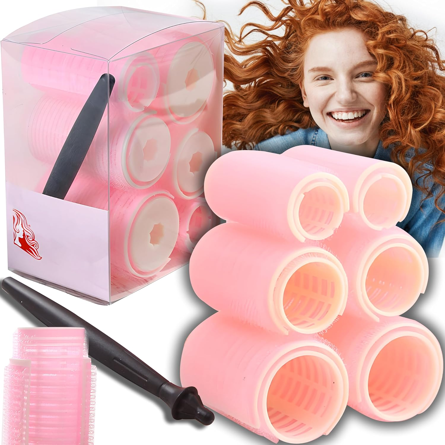 Retoo Curler Curl Set Heat-Free Curlers Self-Adhesive Hair Rollers 25 Mm 43 Mm 33 Mm with 10 Clips for Long Medium Small Hair Pink image number 5
