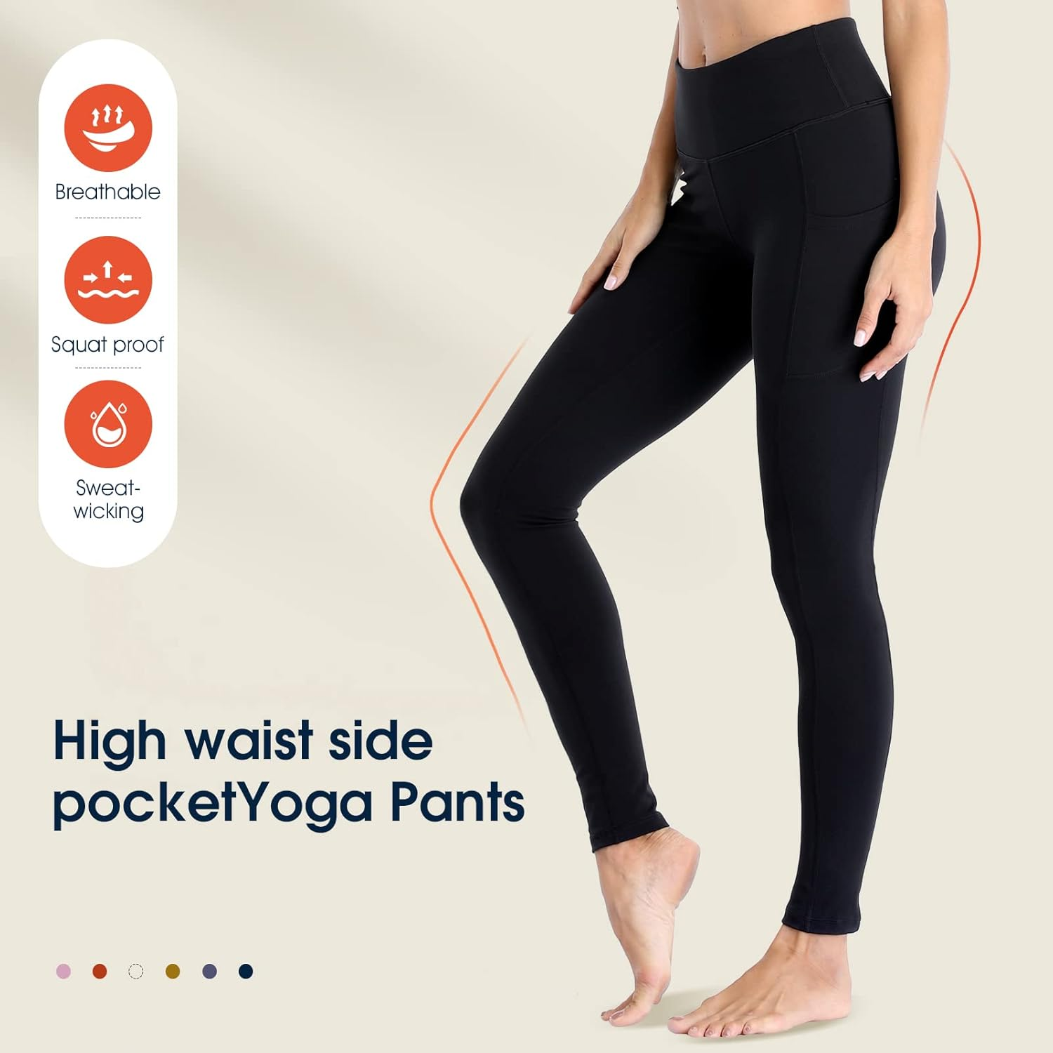 Leggings for Womens High Waist Sport Running Leggings with Pockets Tummy Control Stretchy Workout Yoga Pants DS166 image number 2