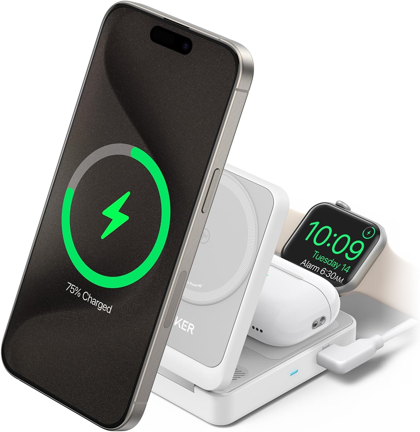 Magsafe Charger Compatible, Anker Maggo 3-In-1 Charging Station, Qi2 Certified 15W Wireless Charger Stand, Apple Watch Charger, for Iphone 15/14, Airpods, Apple Watch S9 (40W USB-C Charger Included) image number 4