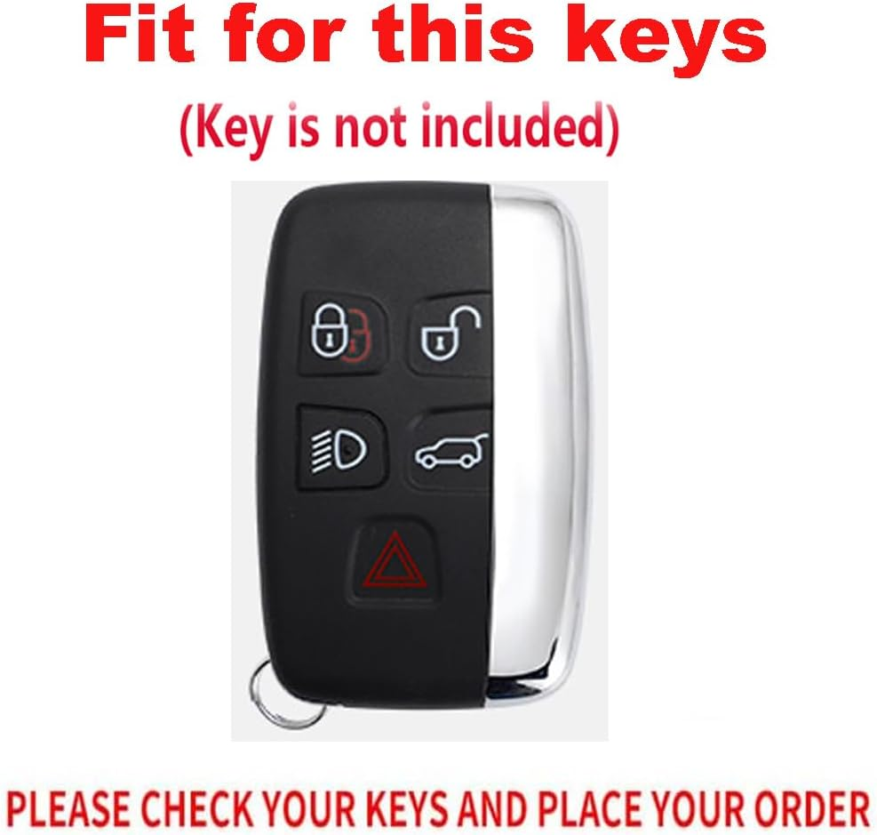 Leather Key Fob Cover with Keychain Metal Key Shell Cover Holder Fit for Evoque Velar Sport Discovery Freelander2 LR4 Sport Jaguar XF XJ XE F-PACE F-Type Smart Key Black