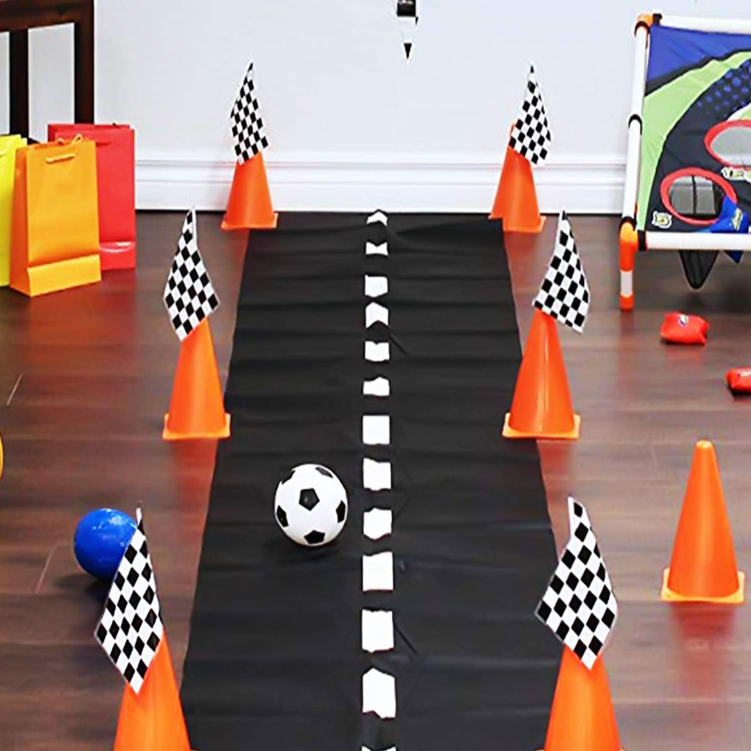Novelty Place Racetrack Floor Runner - 10 Ft X 2 Ft Black Race Track Running Mat - Sports Race Car Theme Party Entry Table Decorations image number 5