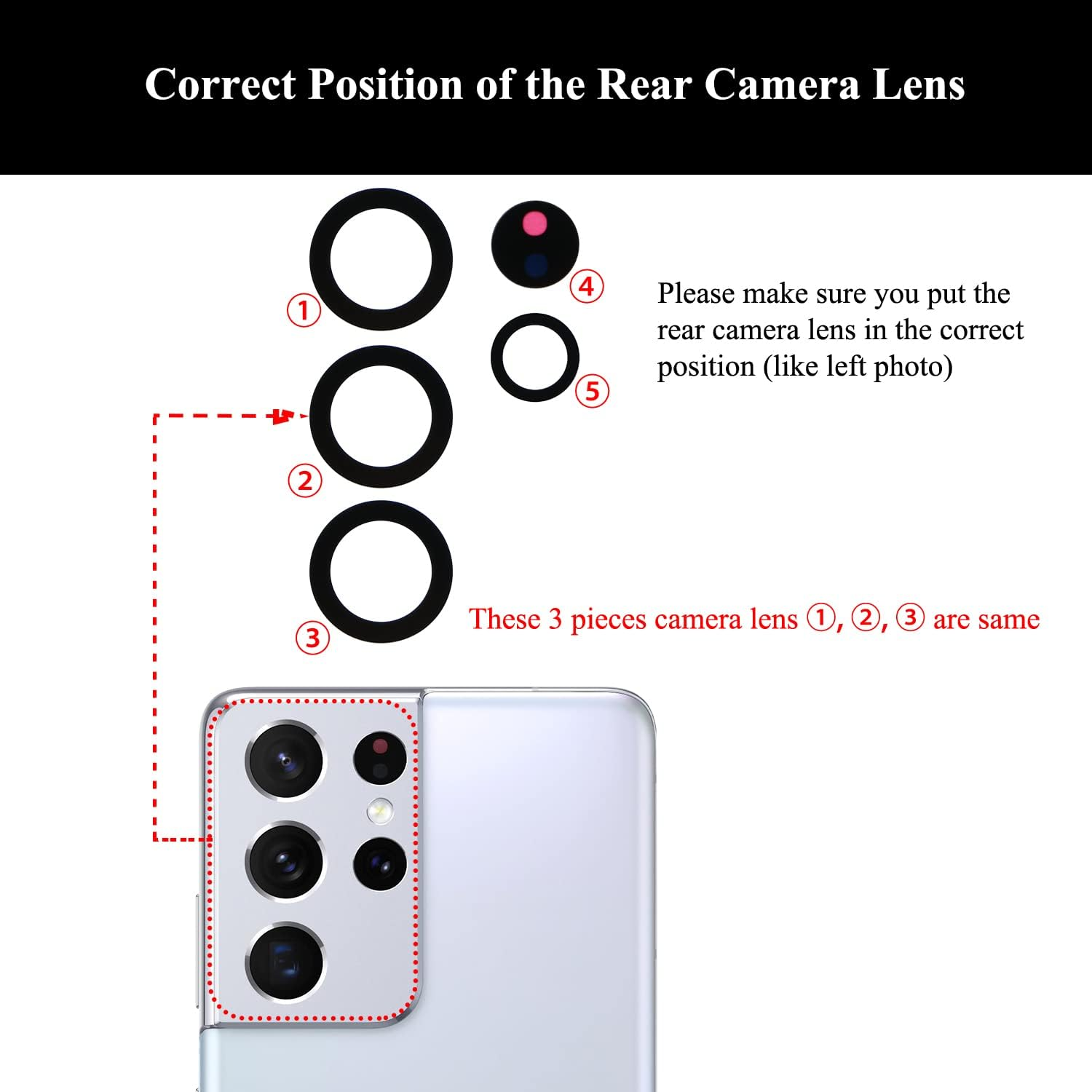 LOZOP 2 Sets S21 Ultra Rear Camera Lens Glass Replacement with Adhesive Pre-Installed Compatible for Galaxy S21 Ultra with Repair Tools and Installation Manual image number 2
